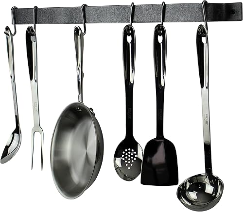 Estante de pared hecho a mano de 24" de fácil montaje con 6 ganchos de acero martillado