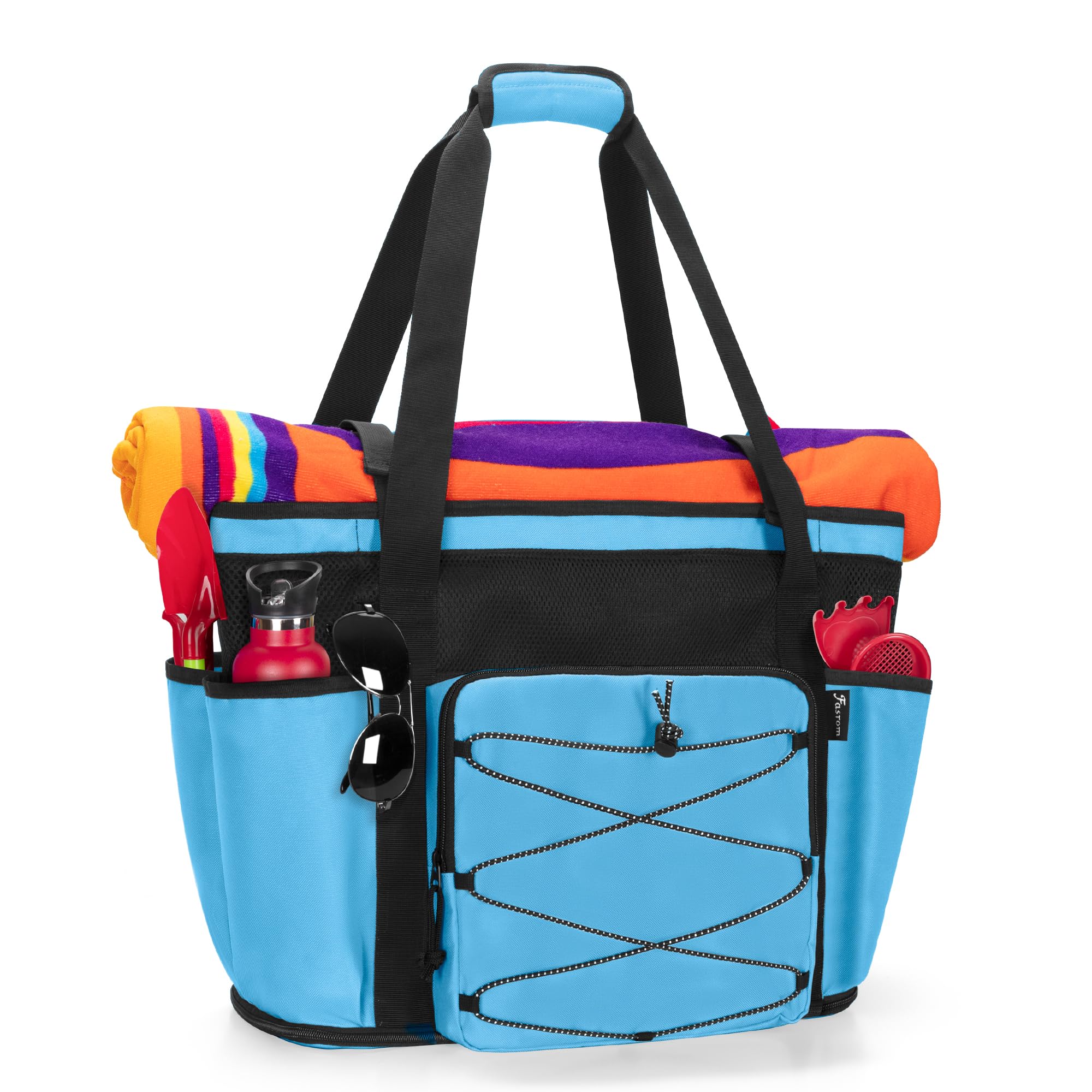 Fasrom Large Mesh Beach Bag with Zipper Bottom, Oversized Beach Bag Tote with Wet & Dry Separation for Pool or Beach Travel