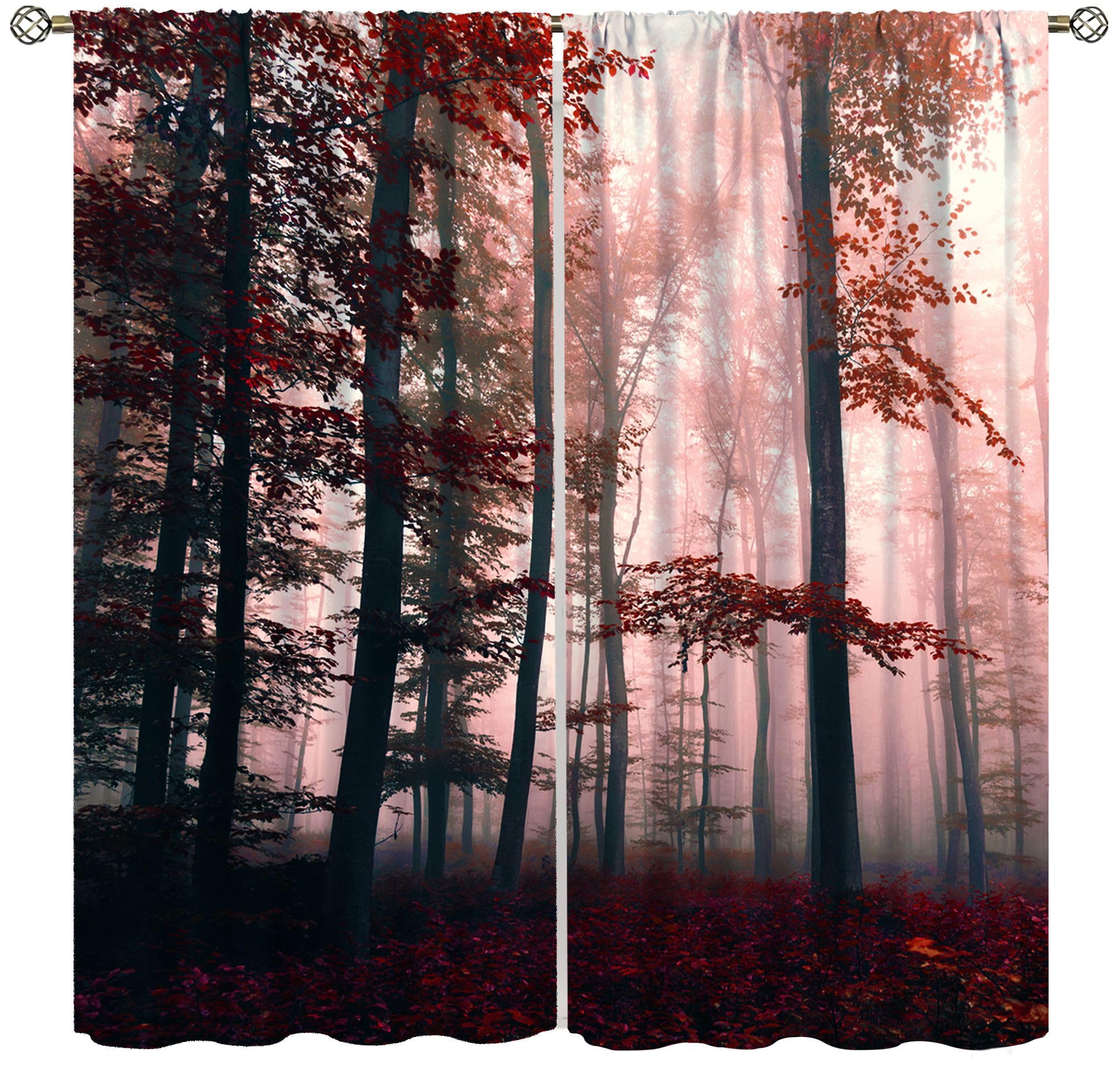 AAVEUP Forest Blackout Curtains for Kids,Watercolour Green Misty Nature Pine Tree Tree Forest Botanical Landscape Window Drapes for Boys Girls Bedroom Living Room Kitchen 52x96in