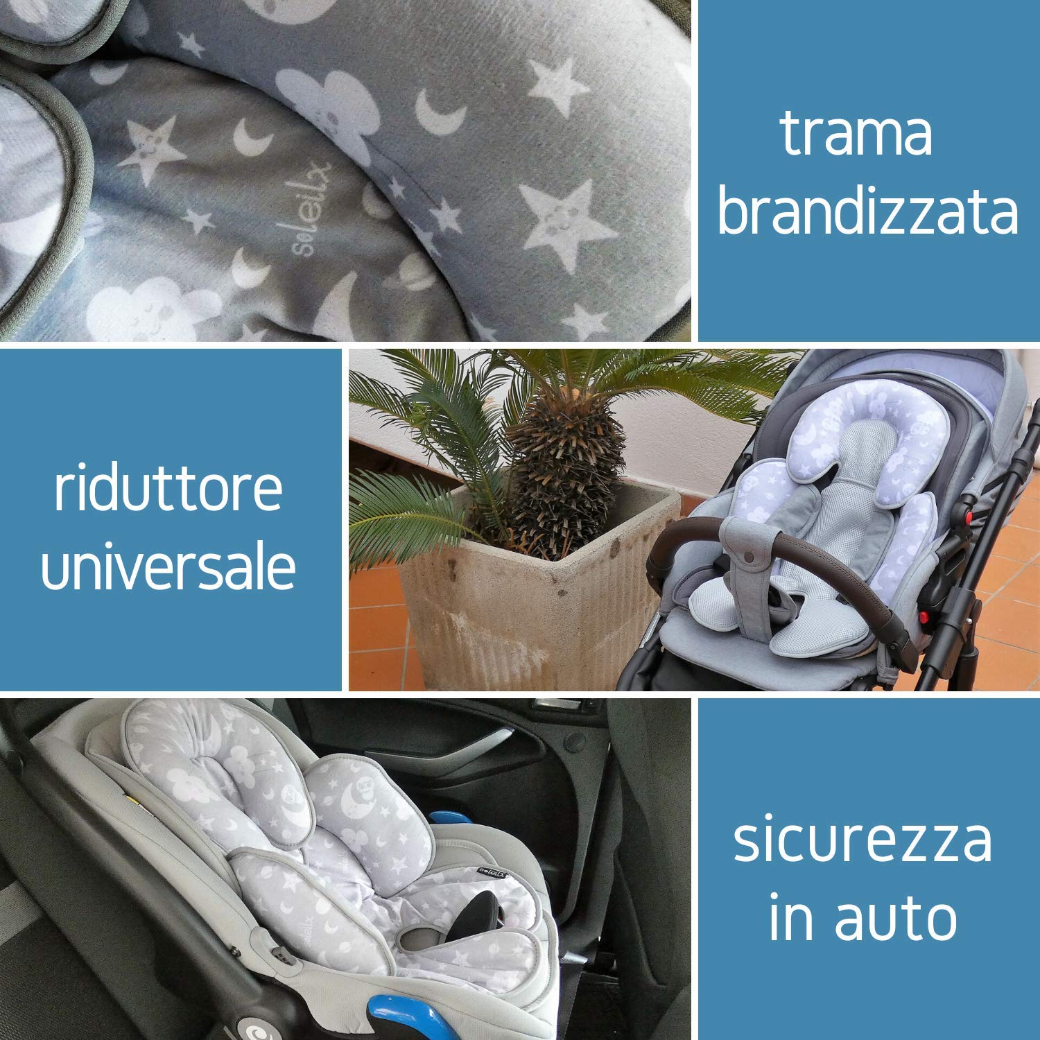 Universal-Sitzverkleinerer für Kinderwagen, exklusive Textur, mit Panda, ideal als Sitzverkleinerer für Babys, Kinderwagen, Autositz, atmungsaktiv, schweißfest, Sommer und Winter