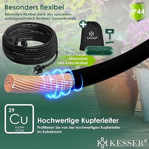 KESSER® Cavo di prolunga da 50 m con tappo protettivo per esterni, per interni ed esterni, prolunga cavo di alimentazione, 230 V, IP44, con spina Schuko, contatto di protezione, cavo da cantiere, - 9