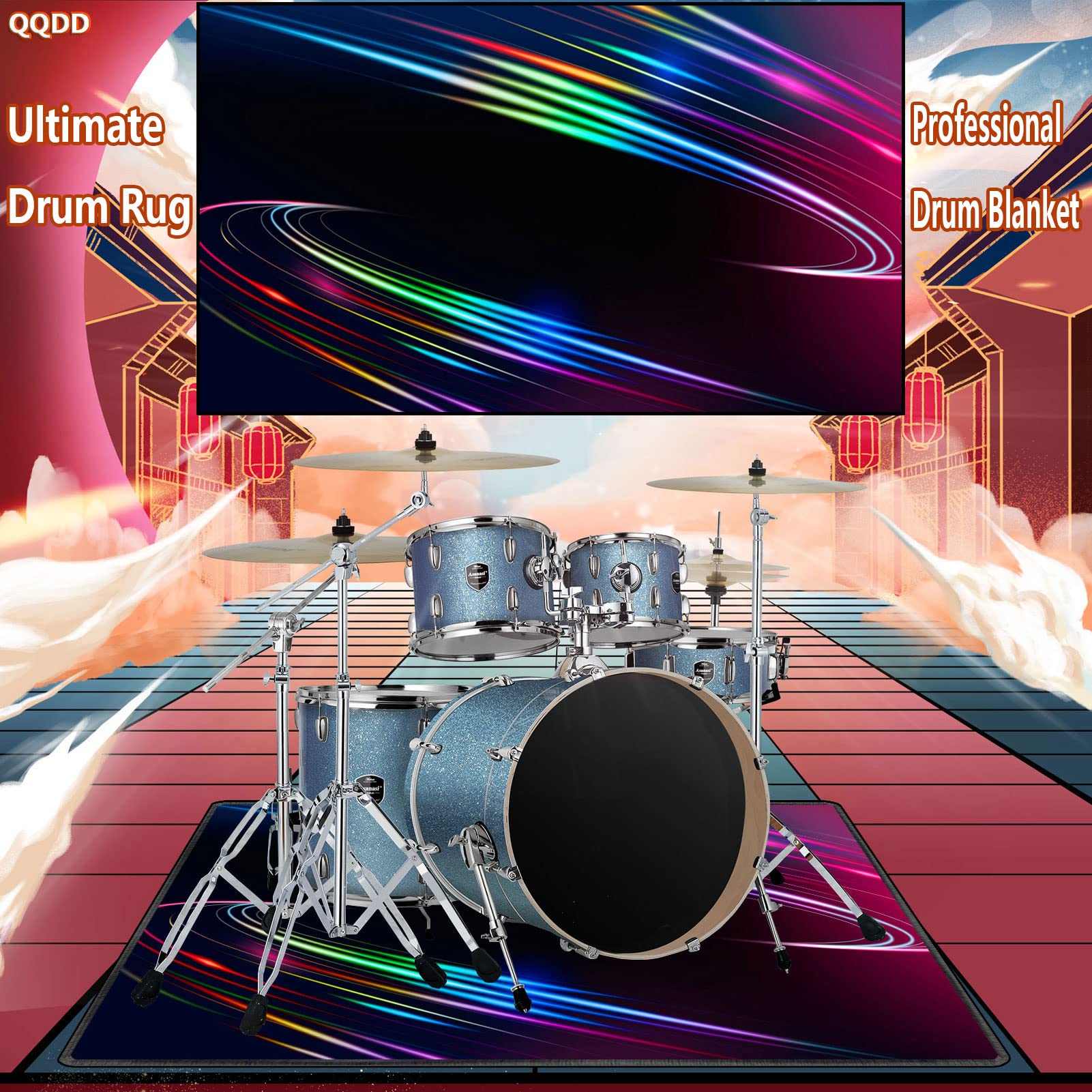 Tappeto per Batteria Tappetino per Batteria Tappetino Insonorizzato Tappeto Drum Carpet per Batterie Acustica elettroniche Rullante Snare Drum Grancassa Tappeto Antiscivolo (80CM - 200CM)