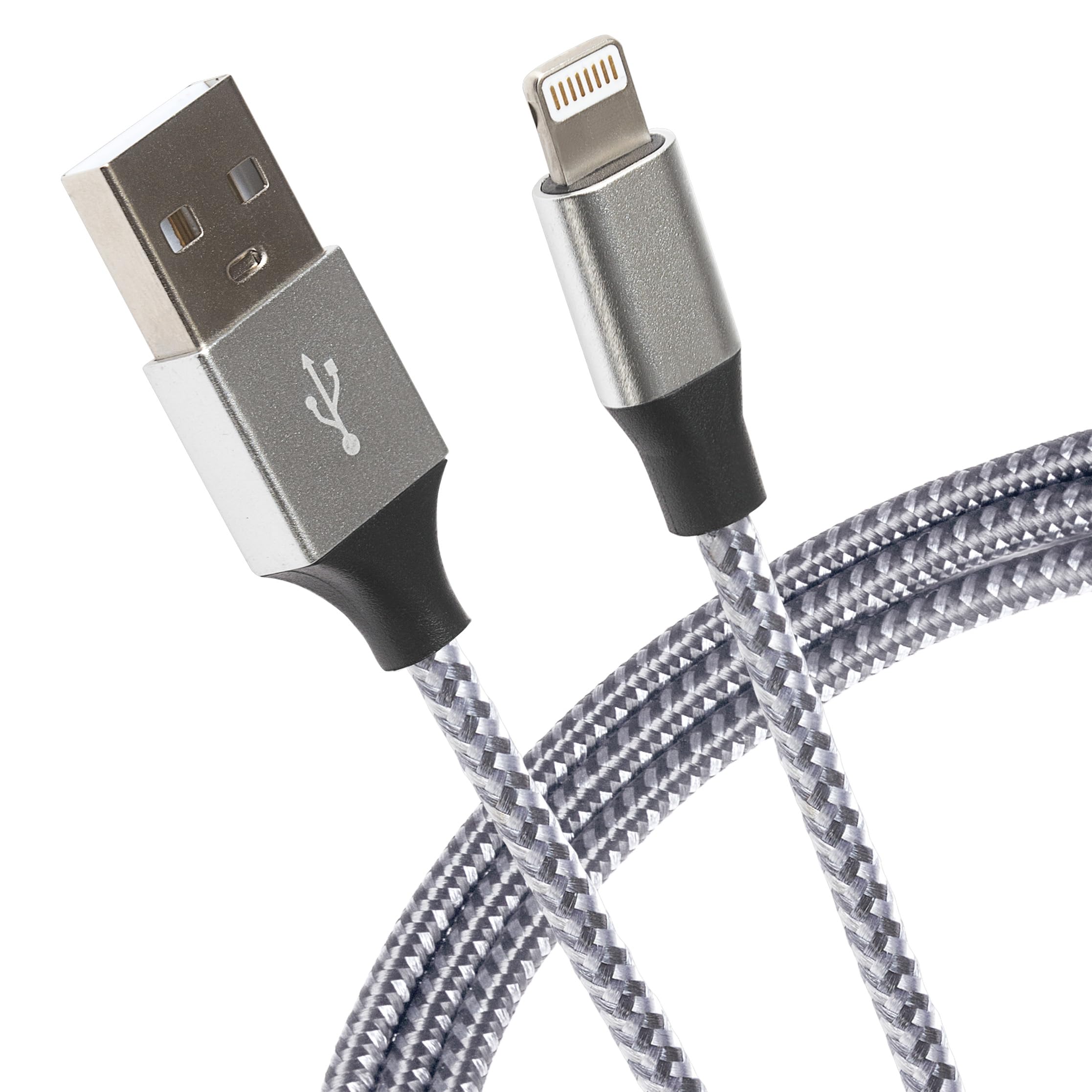 Maplin Silver Lightning Connector To Usb-A Braided Cable - 1M