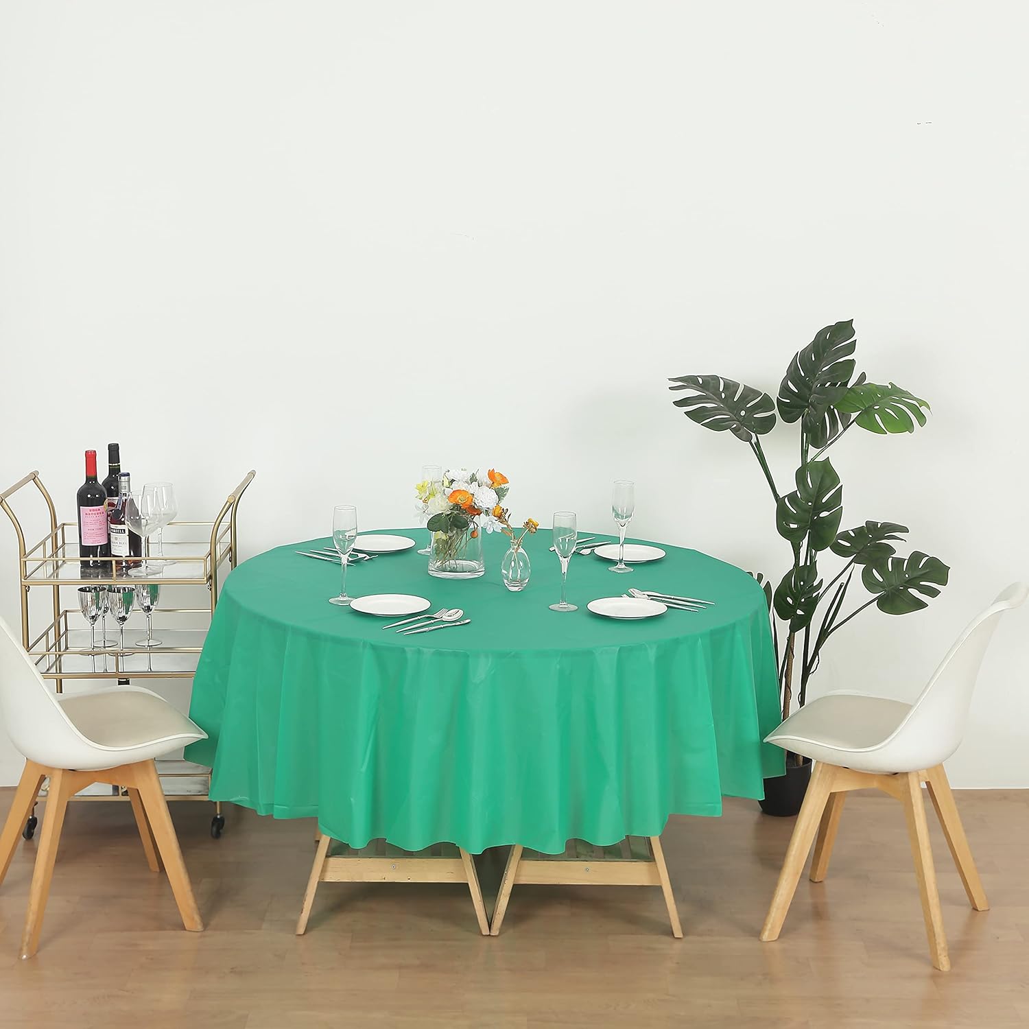 (12-Pack) Emerald Green (Round) Plastic Table Covers 84"D Tablecloth (Reusable)