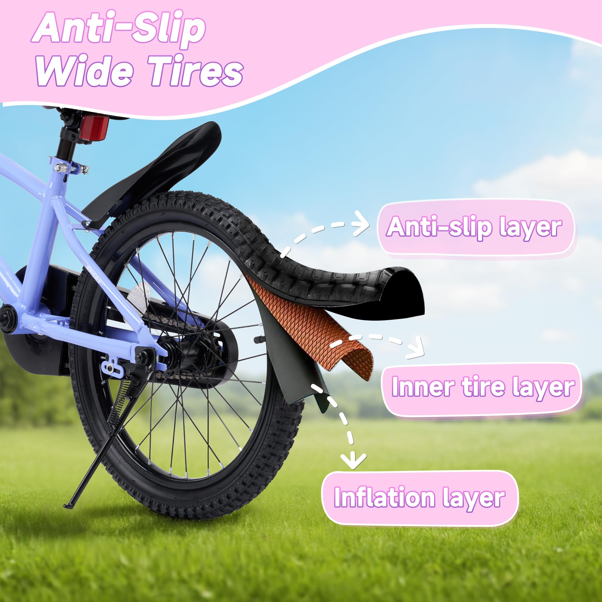 BODIOO Kids Bike for Boys Girls 16 Inches Kid Bicycle with Kickstand Training Wheels Sturdy Frame Adjustable Seat Handbrake and Coaster Brake Bell for Rider Height 41 to 46 Inch