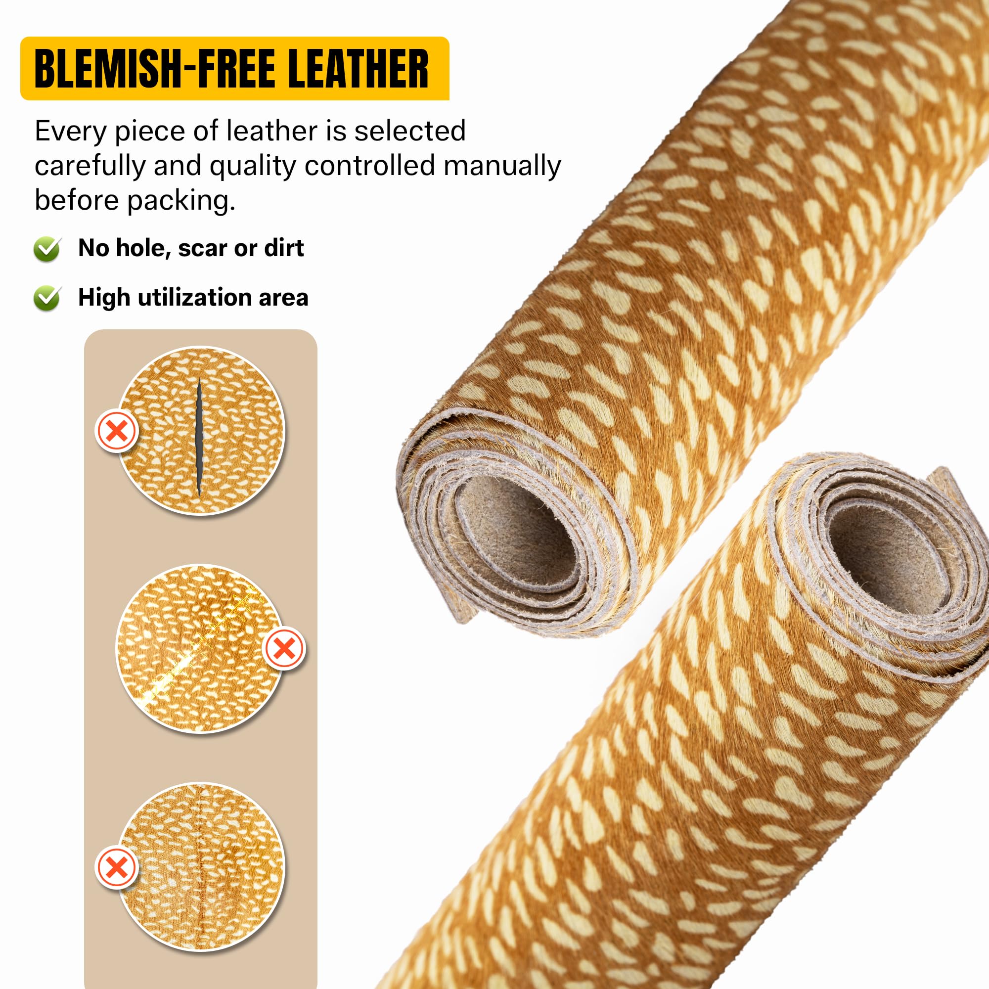 Cowhide Hair-On Leather Rug, Decorative Cowhide Leather Sheets for Crafting, Handbags, Furniture, Home Decor, Accessories, 1.2mm-1.8mm Thickness (6 * 6, Deer Print) 3