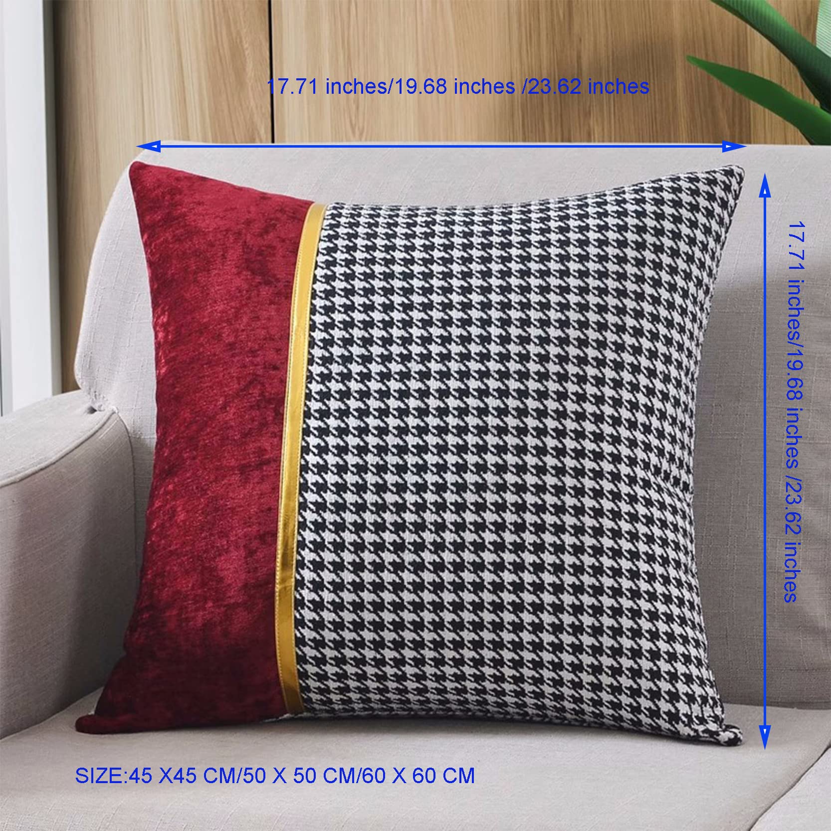 Copricuscini a righe in pelle dorata a quadri pied de poule, confezione da 2, 45x45-60x60 cm, ciniglia multicolore(Grey,50x50cm)
