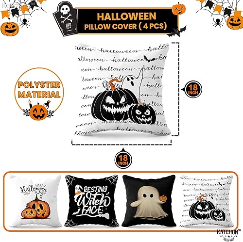 Miniatura 2 de KatchOn, Fundas de almohada de Feliz Halloween de 18 x 18 pulgadas, paquete de 4 fundas de cojín de calabaza, decoraciones de Halloween para