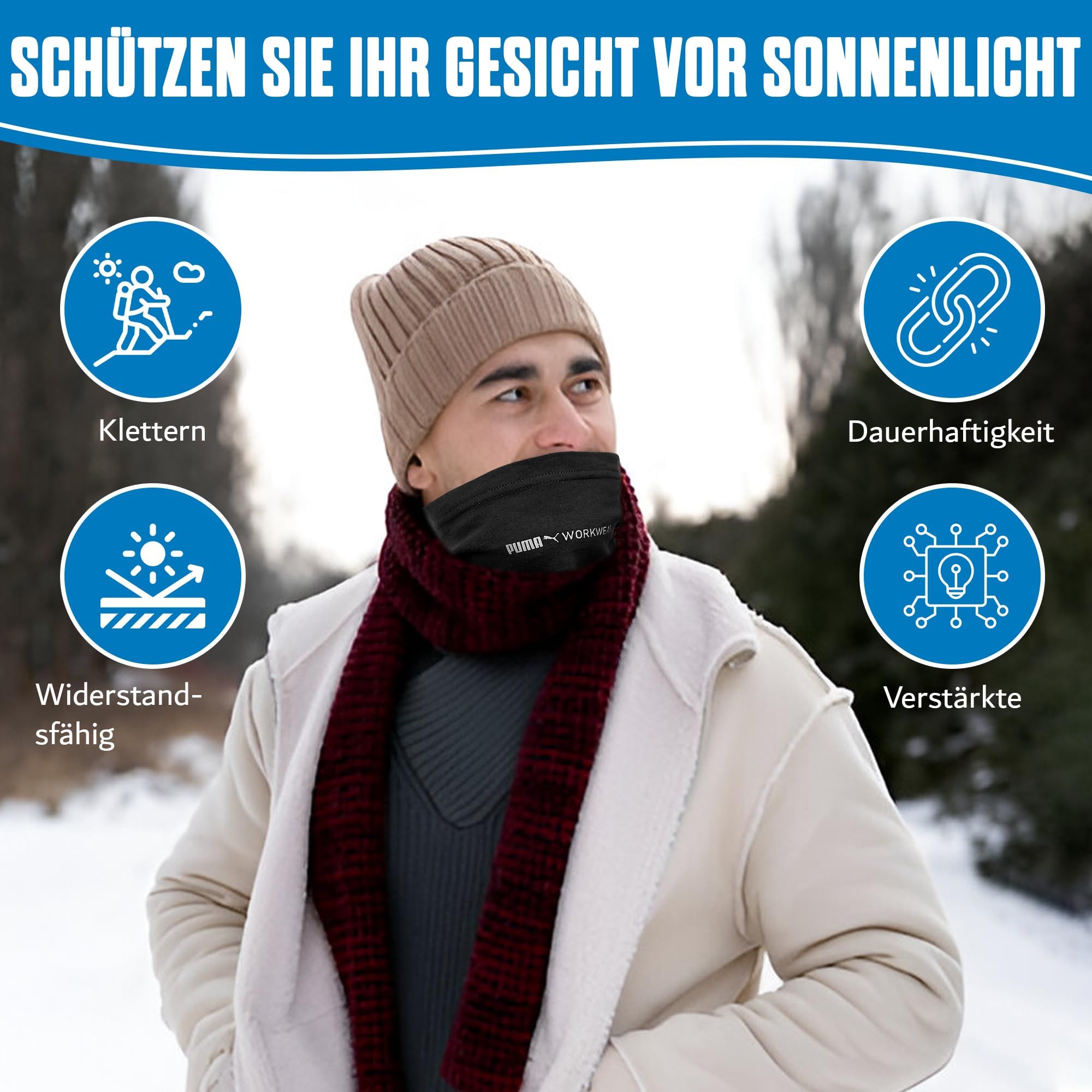 PUMA WORK WEAR Sciarpa multifunzione da uomo e da donna, scaldacollo, antivento, ideale per il lavoro all'aperto