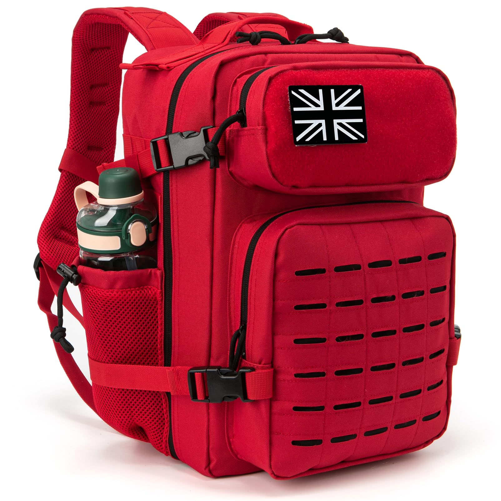 QT&QY 25L Military Tactical Backpacks For men CCW Army Laser cut Molle Daypack small EDC Bug Out Bag Gym Rucksack With Dual Cup Holders medical Rucksack Red