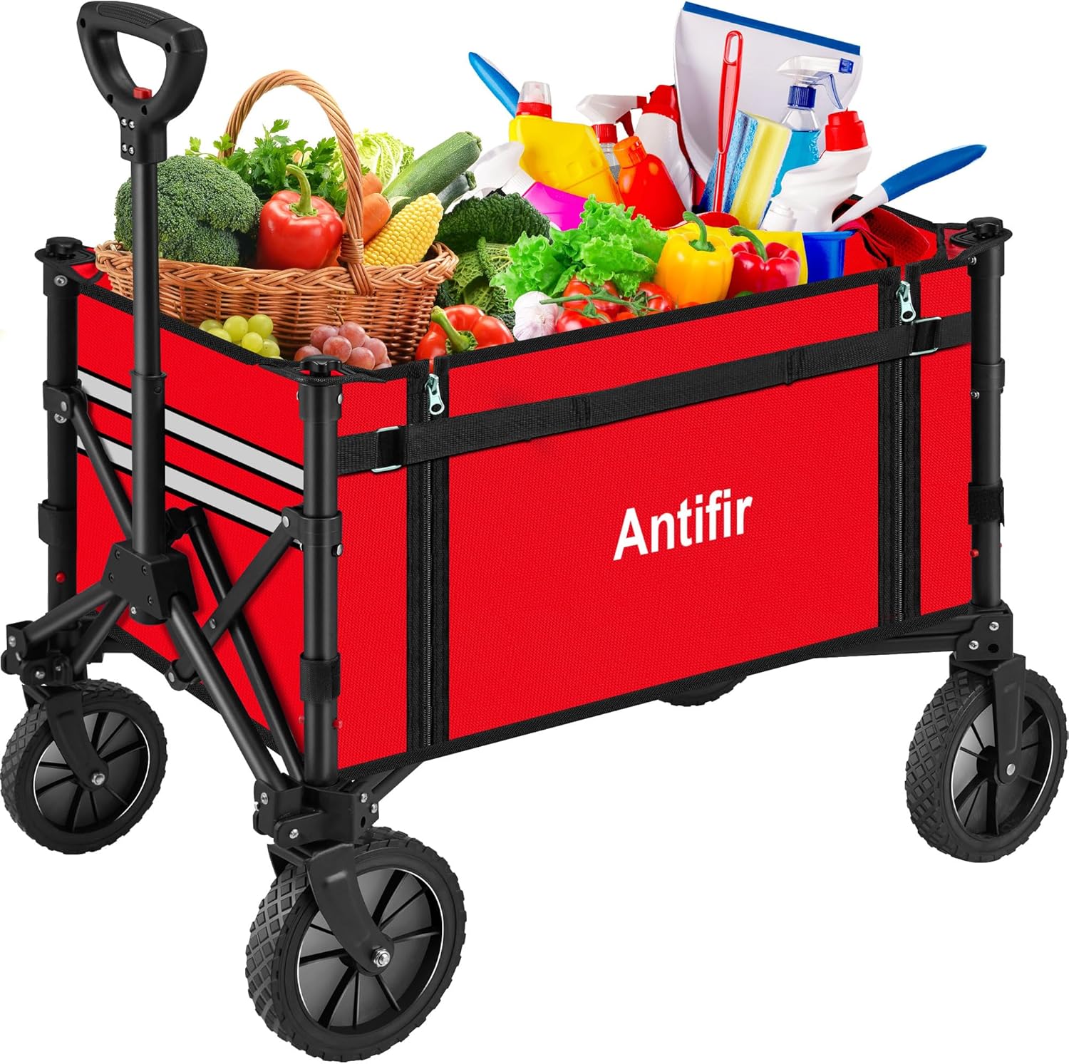 collapsible wagon carts,folding wagon cart with all terrain wheels,heavy duty garden carts with adjustable handle,outdoor utility wagon for camping shopping sports fishing?red?
