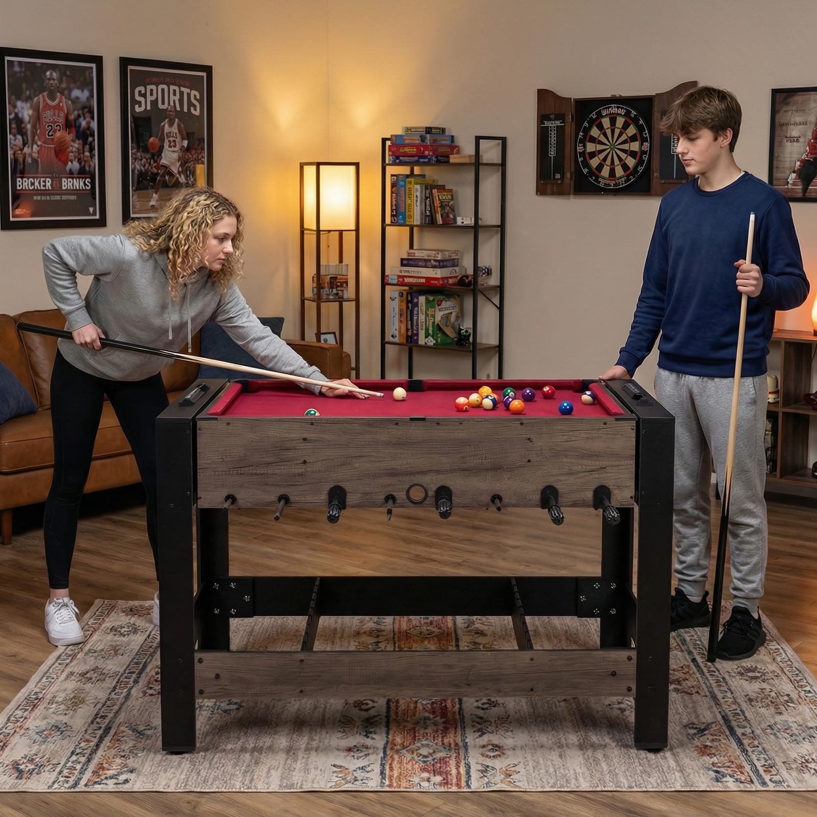 FANTASK 2-in-1 Drehbarer Multifunktionsspieltisch Tischkicker Billard Komplett Set mit Zubehör