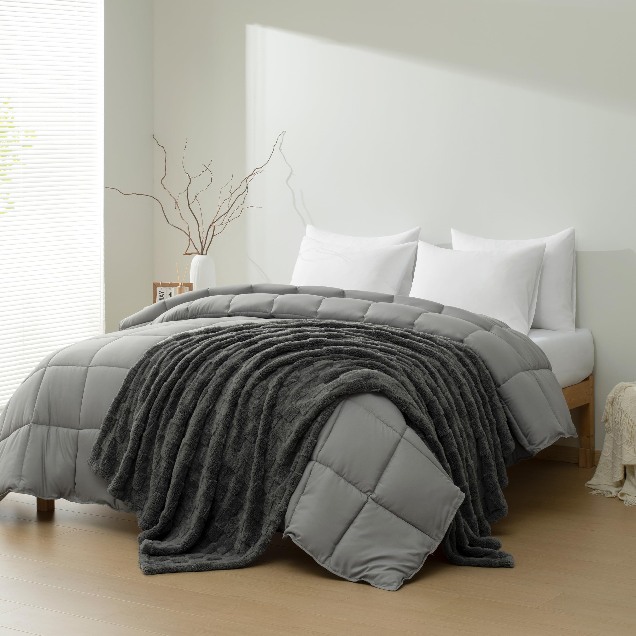 HIG 2 In 1 Duvet and Throw Blanket Set - White 10.5 Tog Duvet
