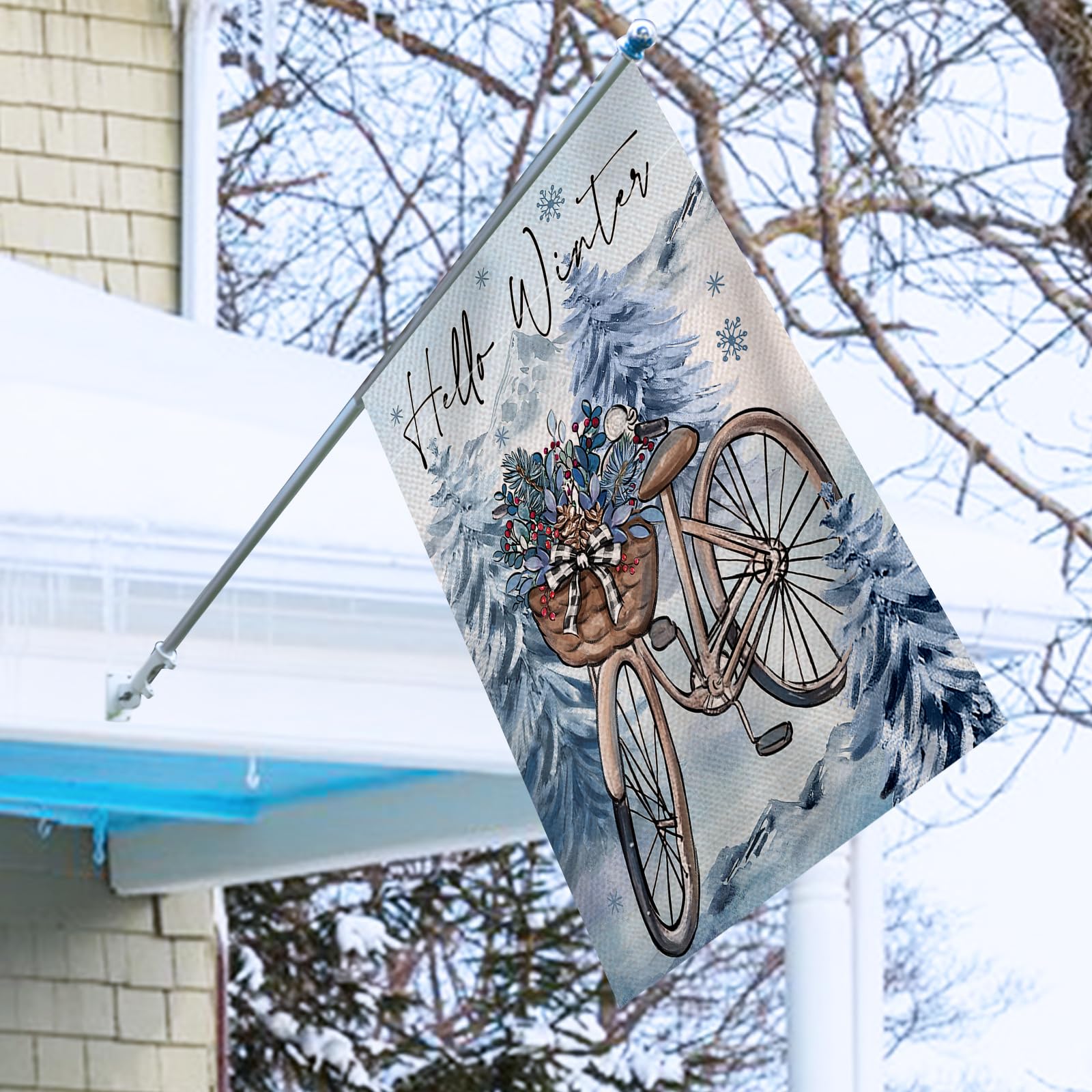 Covido Winter-Zwerg Gartenflagge – Gemütlich Mit Schneeflocken & Kiefern, Blau, 71x102 Cm | Saisonale Jute-Deko Für Draußen