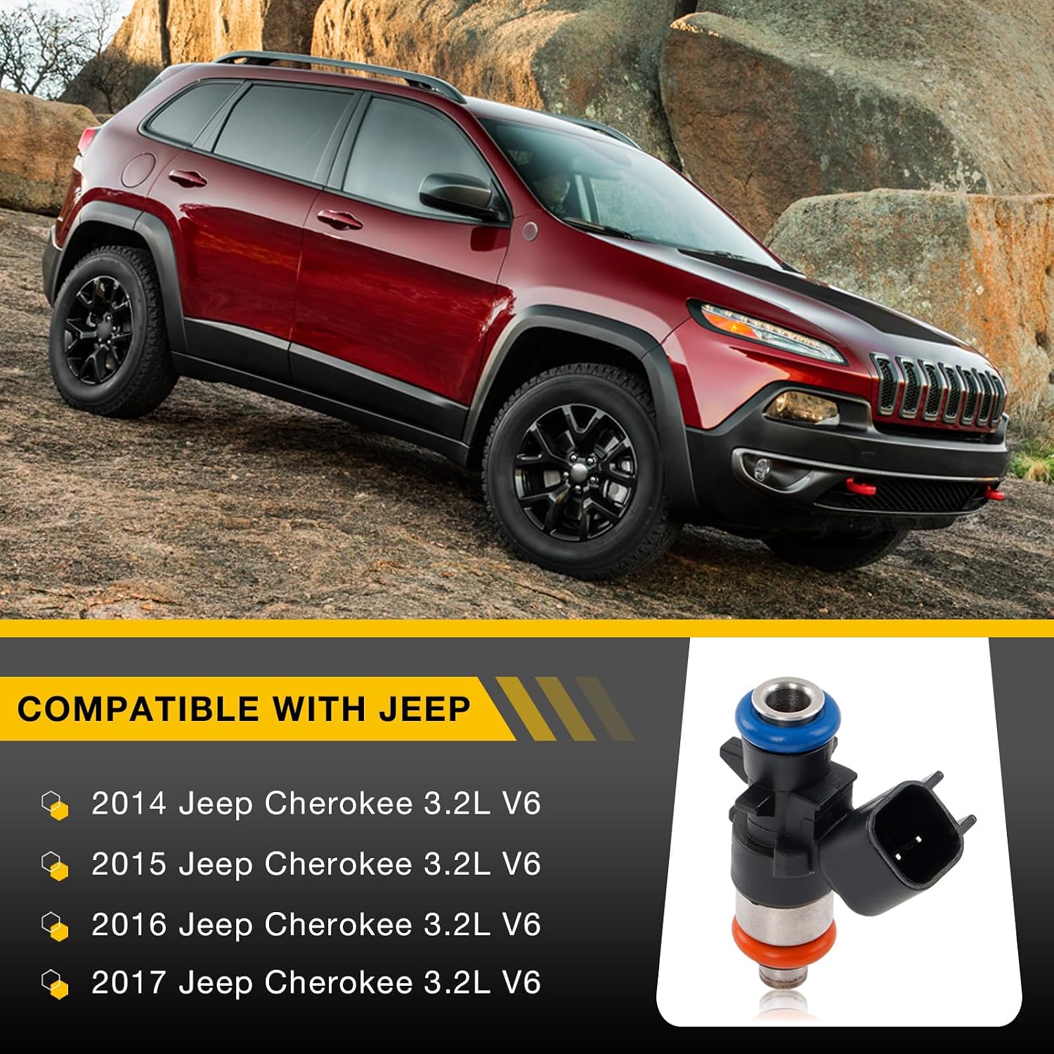 0280158313 Fuel Injector 4 Holes for 2014-2017 Jeep Cherokee 3.2L V6 Injector Replace#04627794AA Fuel Injectors Set of 6