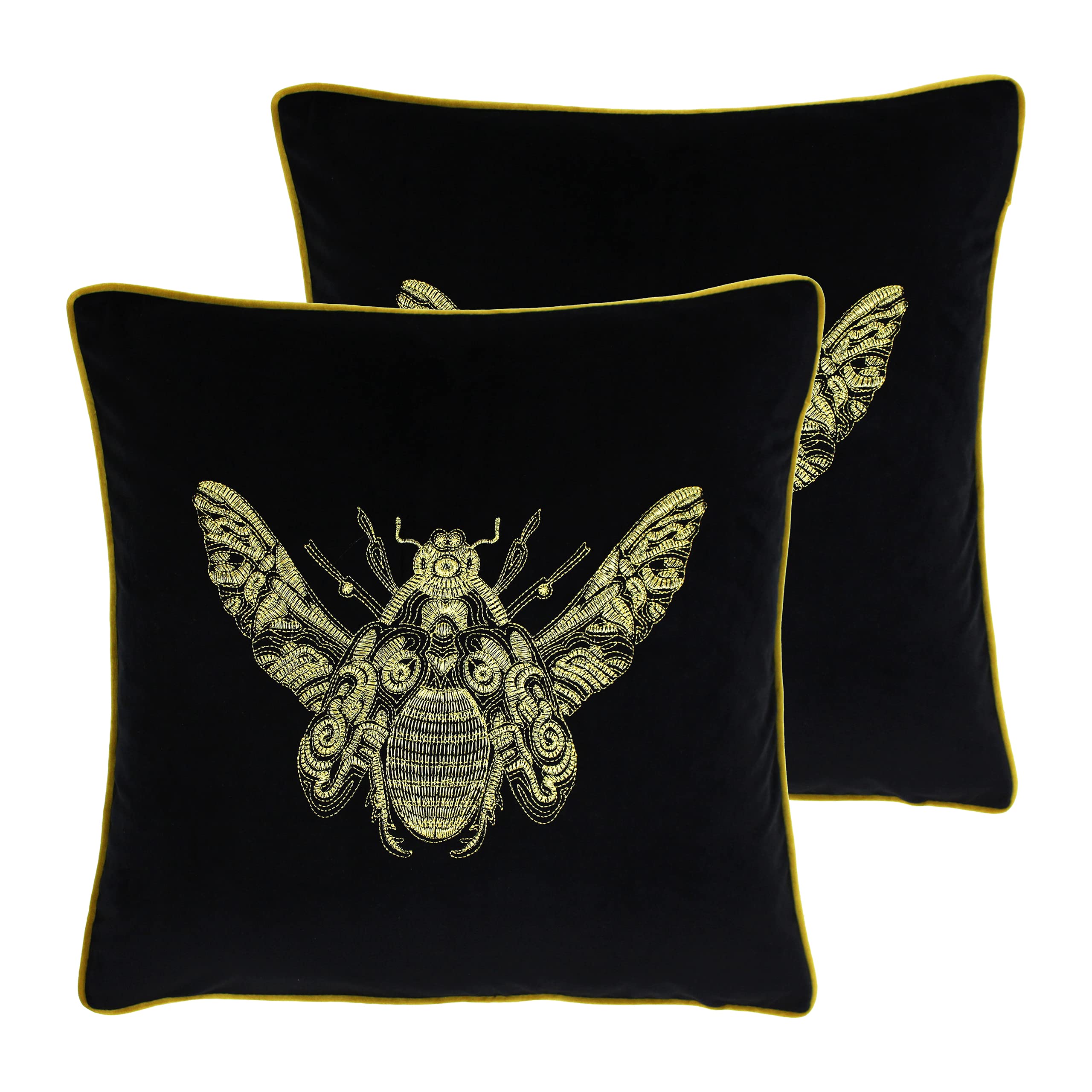Paoletti Cerana Twin Pack Polyester Filled Cushions, Black, 50 x 50cm