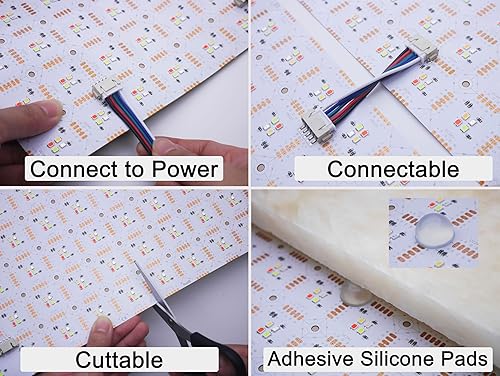 Miniatura 3 de Paquete de 4 hojas de retroiluminación LED de 24 V 45 W RGBW3000K blanco, 19.3 x 9.6 pulgadas cada unidad, panel LED flexible regulable para