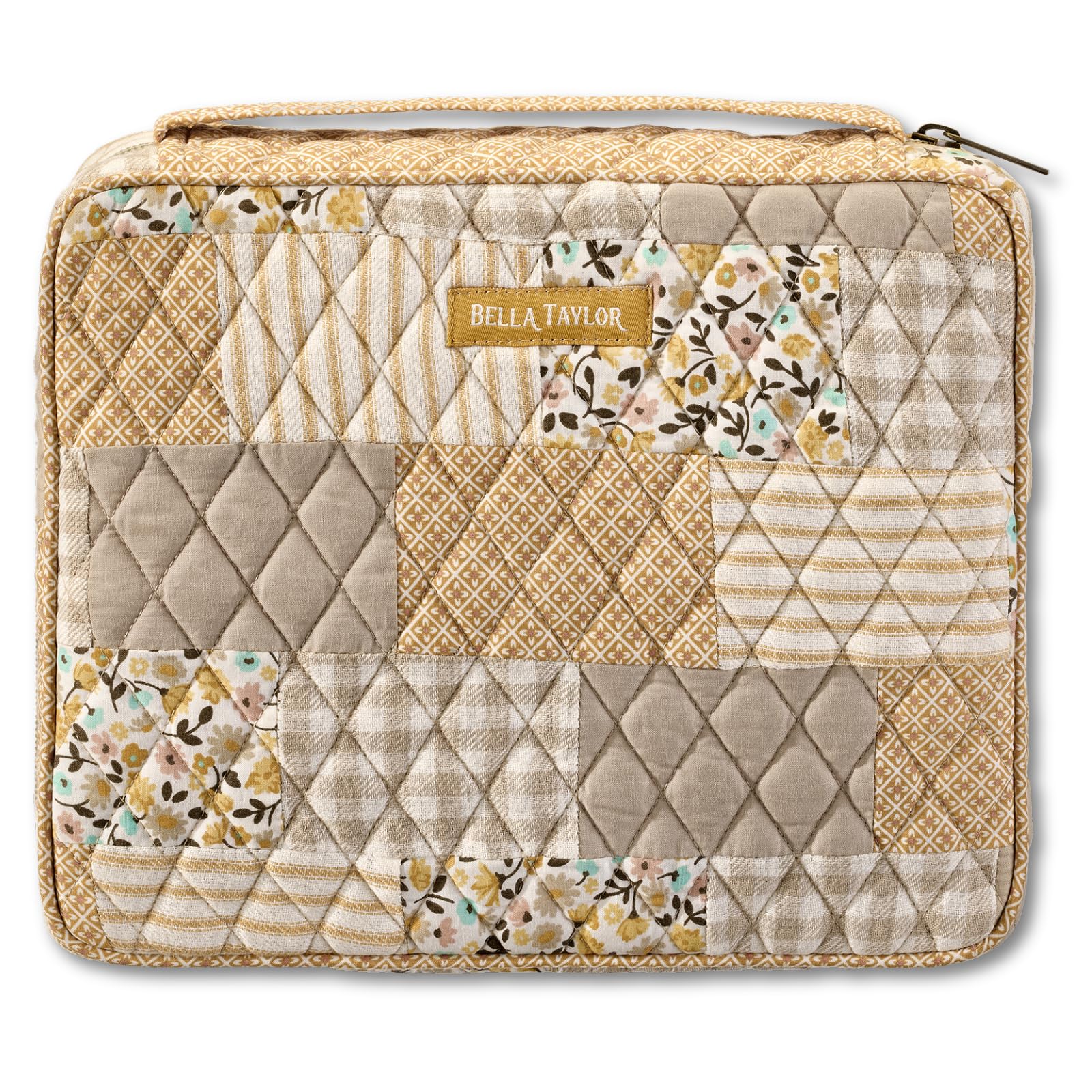 Bella Taylor Quilted Bible Cover for Women, Cotton Fabric Bible Case for Medium and Large Study Bibles, Prairie Meadow Patch