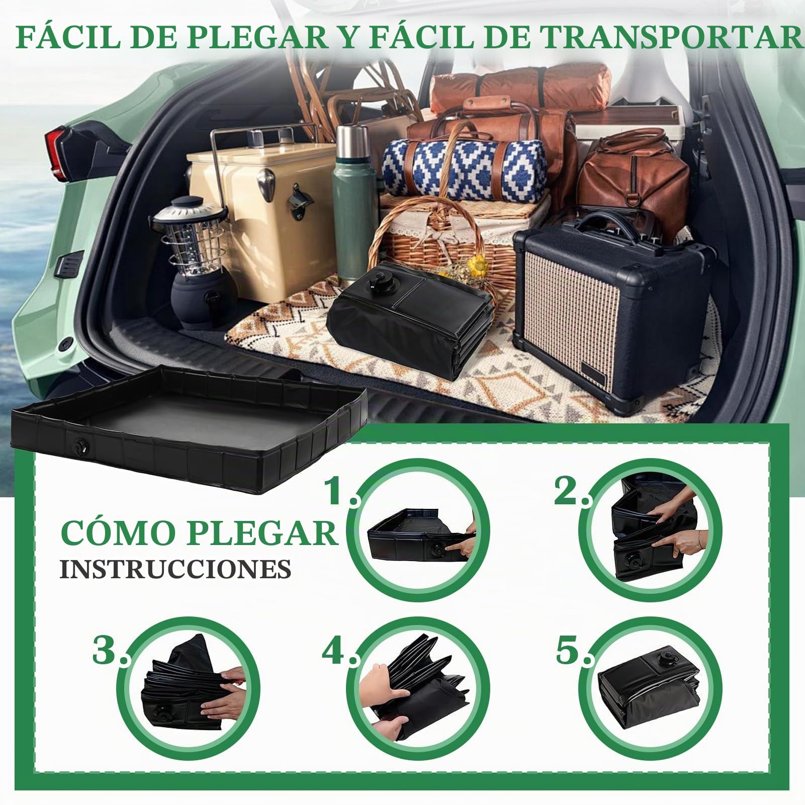 Plato de ducha plegable para camping, bañera de ducha portátil con manguera de drenaje, accesorio de ducha móvil, para tienda de ducha al aire libre, autocaravanas, interiores, playa de arena (104 x