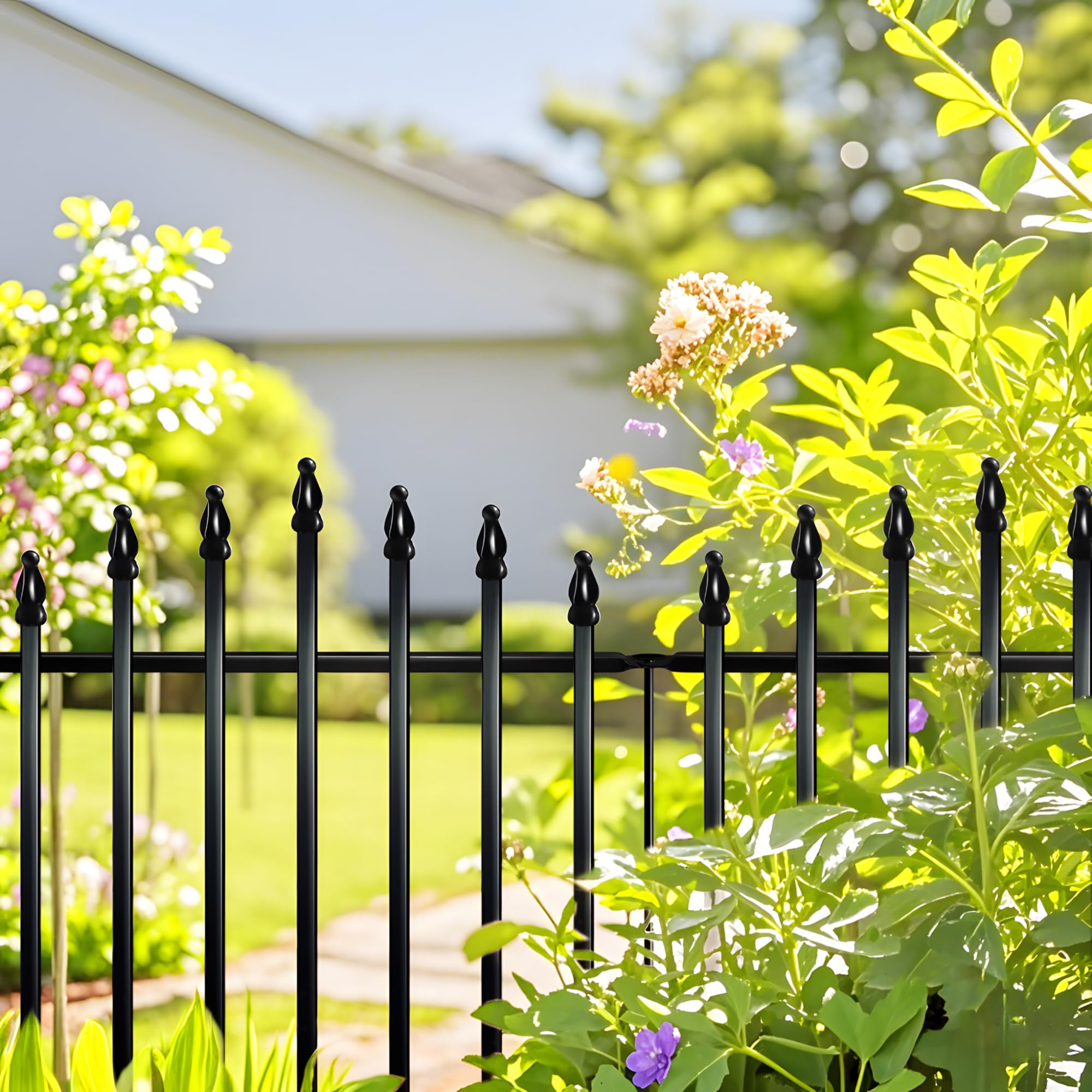 Photo 1 of Thealyn Metal Garden Fence Panels 26" H x 24" W (5 Panels, 10 Ft Total) No Digging Decorative Garden Border Fence, Rust-Resistant Black Landscape Edging for Flower Beds, Yard, Patio