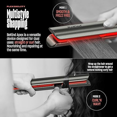 Miniatura 5 de Bekind Apex 2 en 1 Plancha Plana alisadora y rizador para todos los peinados calentamiento rápido de 15s memoria de temperatura regalo para niñas y