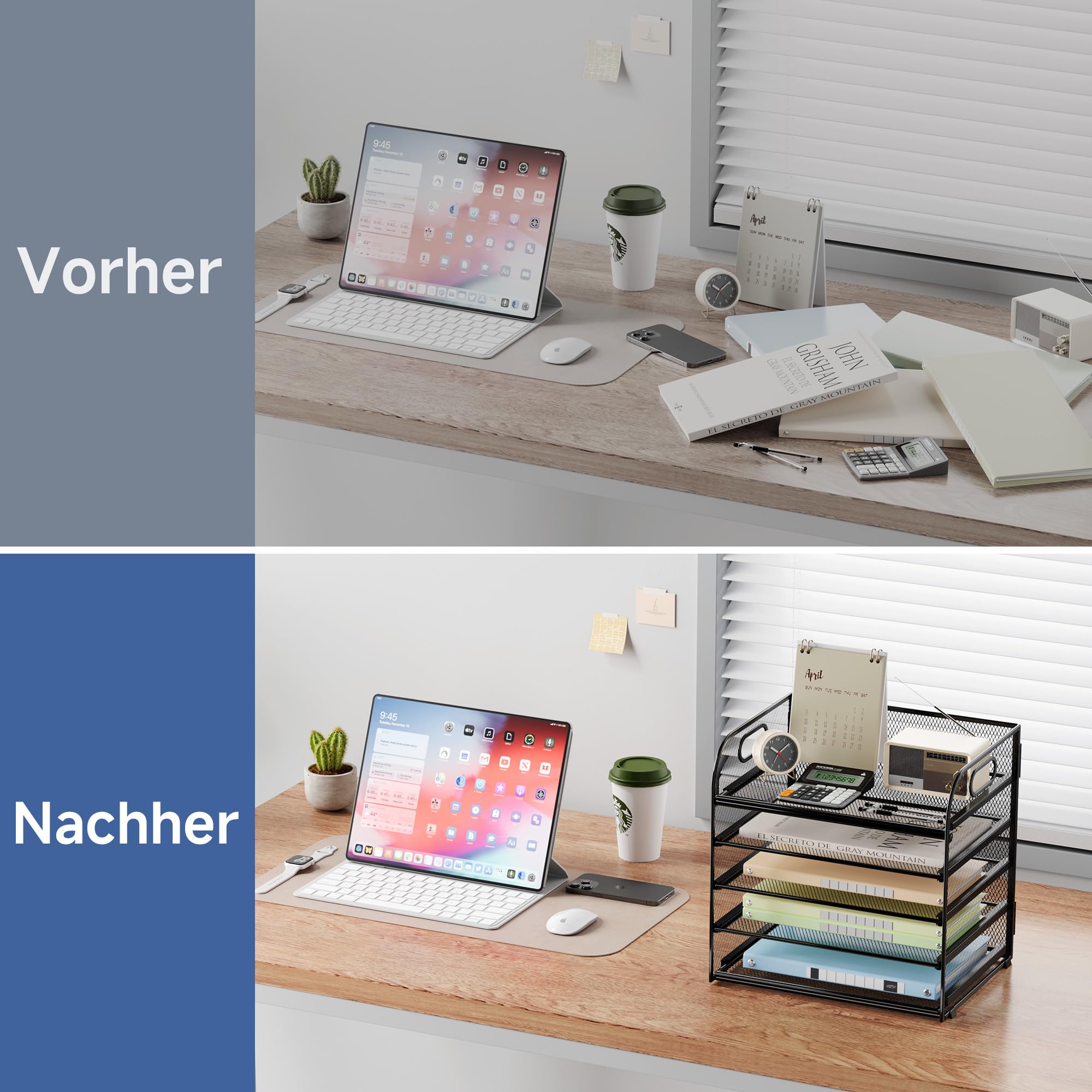 VITVITI Schreibtisch Organizer, 5 Ebenen Briefablage, Stapelbare Aktenhalter, Ablagefächer mit Griff, Bürobedarf für A4 Dokumentenablag, Papier, Buch, Magazin (Schwarz)