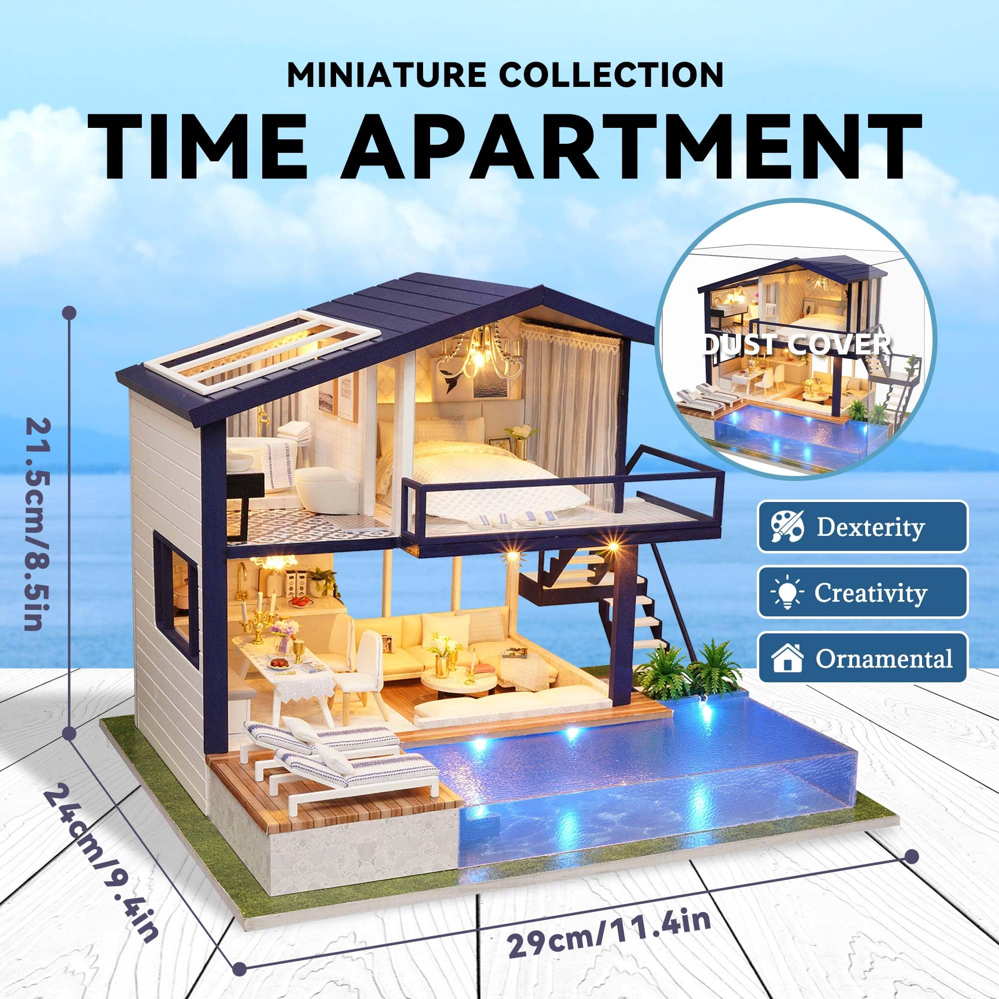 Kit de casa de muñecas en miniatura, manual creativo con muebles para regalo romántico de obras de arte (apartamento Perfect Time) 2