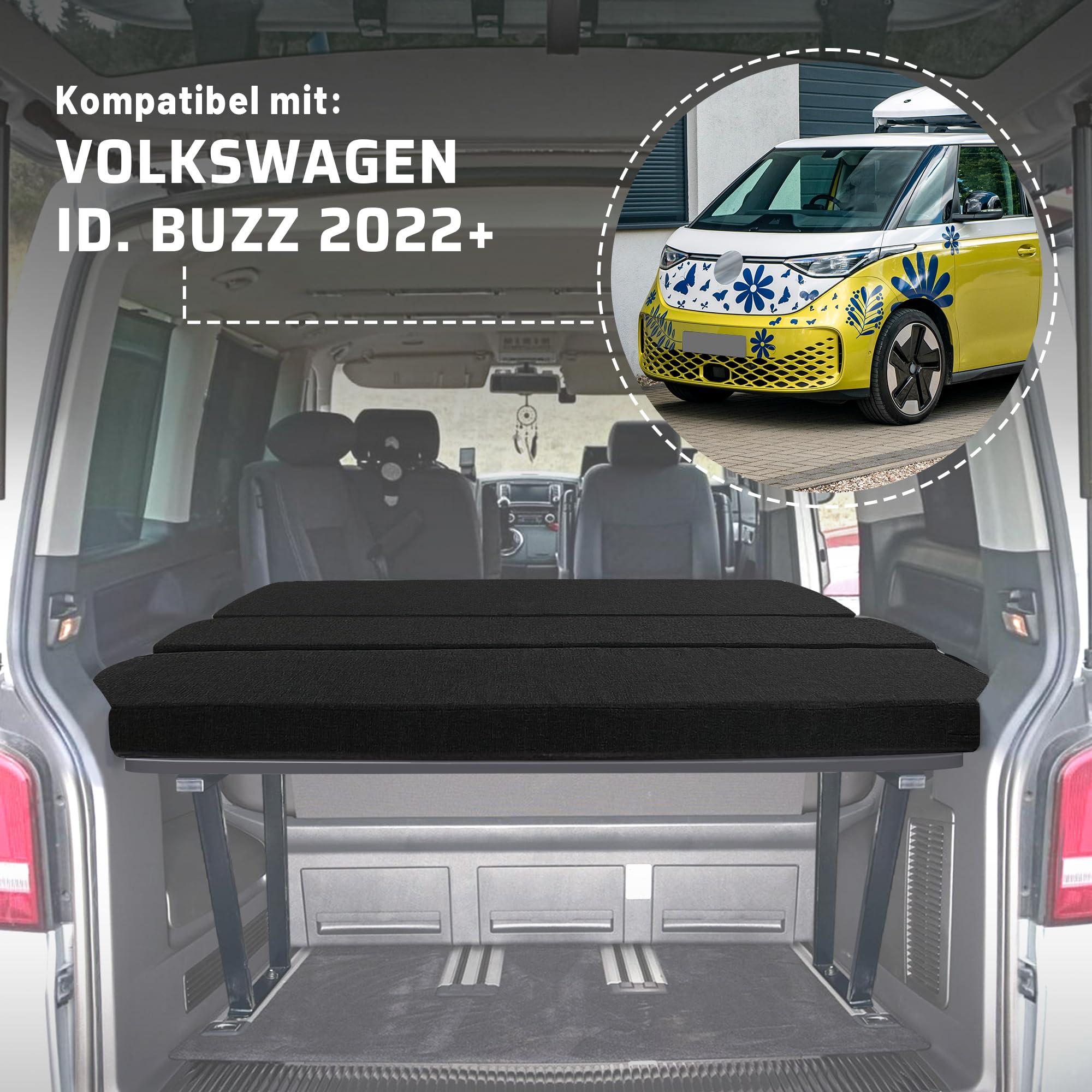 CHROMEMASTER | Kompatibel mit Volkswagen ID. Buzz 2022+ | Auto Matratze, Faltmatratze, Klappmatratze | Bequeme Übernachtung im Auto; Nützliches Zubehör für den Wohnmobil Während der Reise