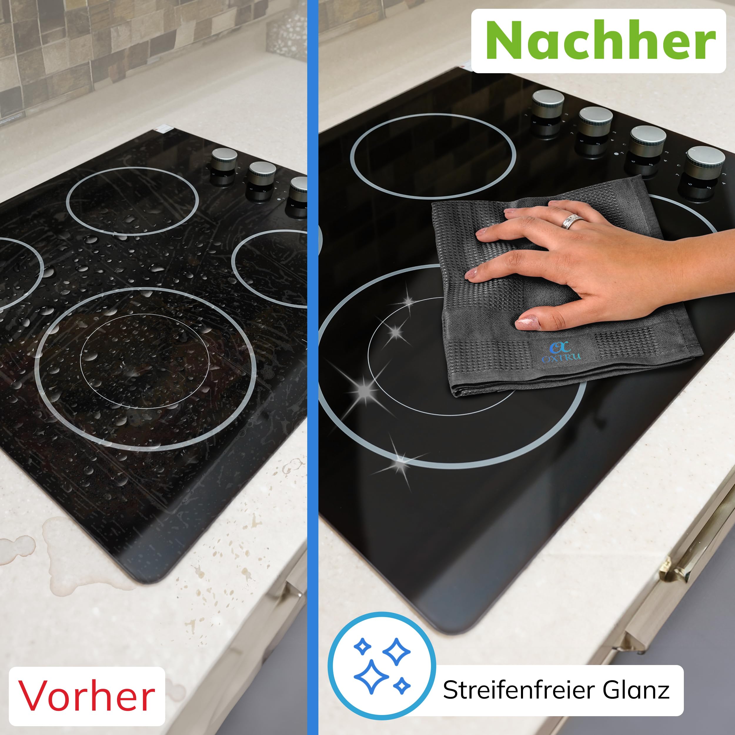 Mikrofasertücher 60x40 Set - Premium Geschirrtücher Mikrofaser, Streifenfreie Fenstertücher, Hochglanzfronten Tücher, Glastücher und Auto Microfasertücher
