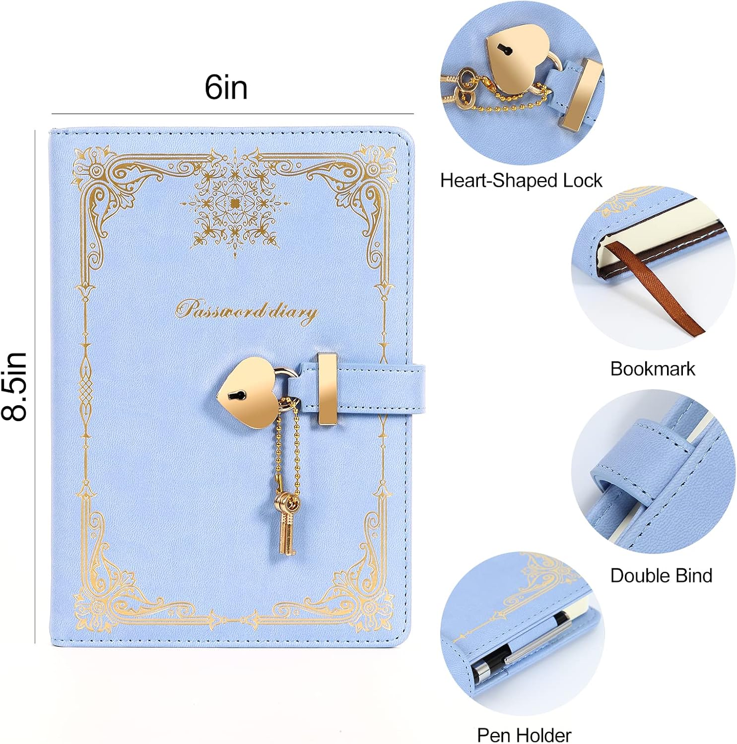 KaiRuiYing Heart Shaped Lock-Diary-with-Key, Kids Diary-with-Lock and Key for Girls/Boys Gift, Leather Journal-with-Lock, A5 Notebook-with-Lock