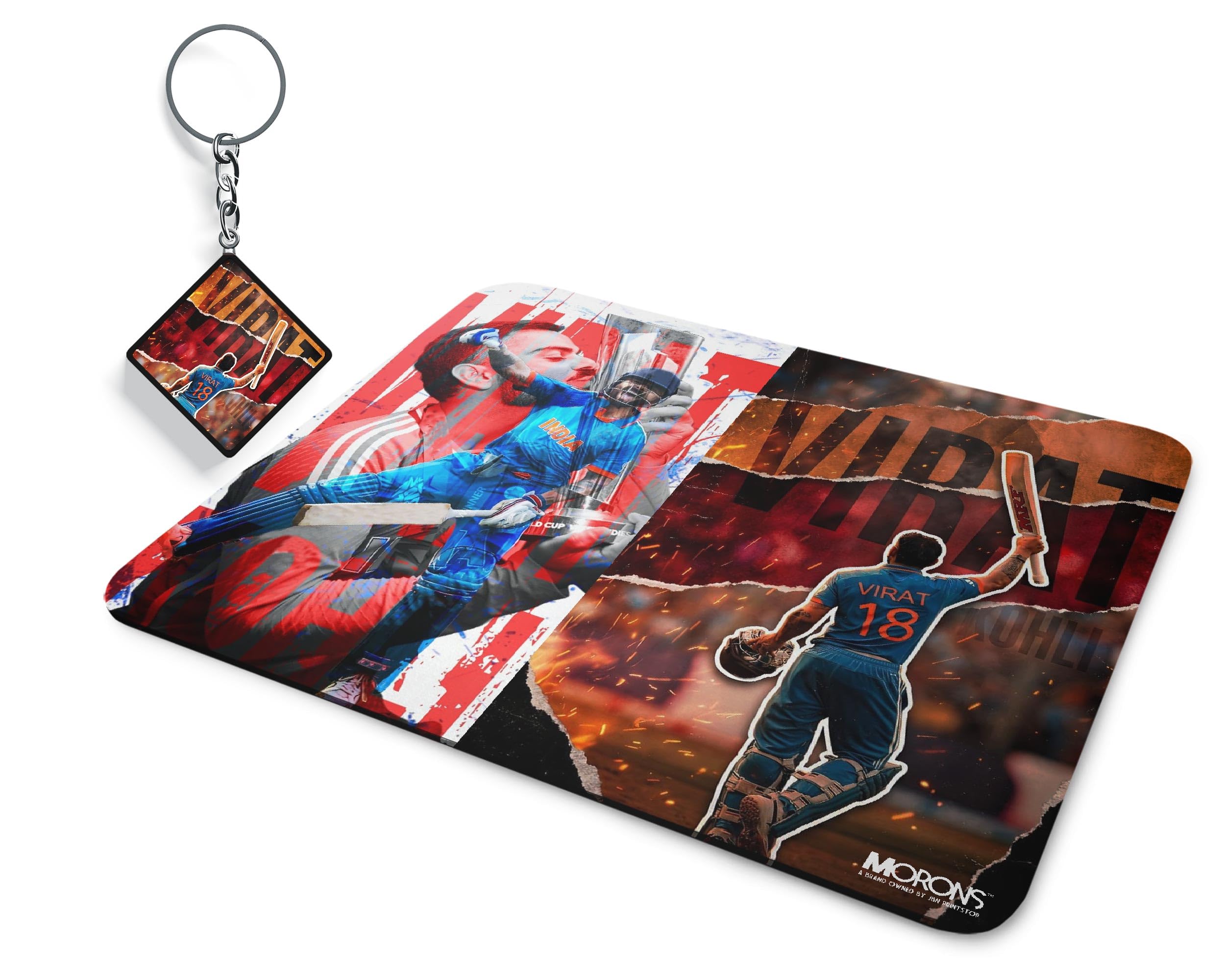 Morons King Virat Goat Cricketer Kohli Tribute Mouse Pad with Keychain, Printed Premium World Cup Waterproof Anti Skid Rubber Base for Desktop Laptop Gaming (220X200X3mm; Pack of 1)-image-31