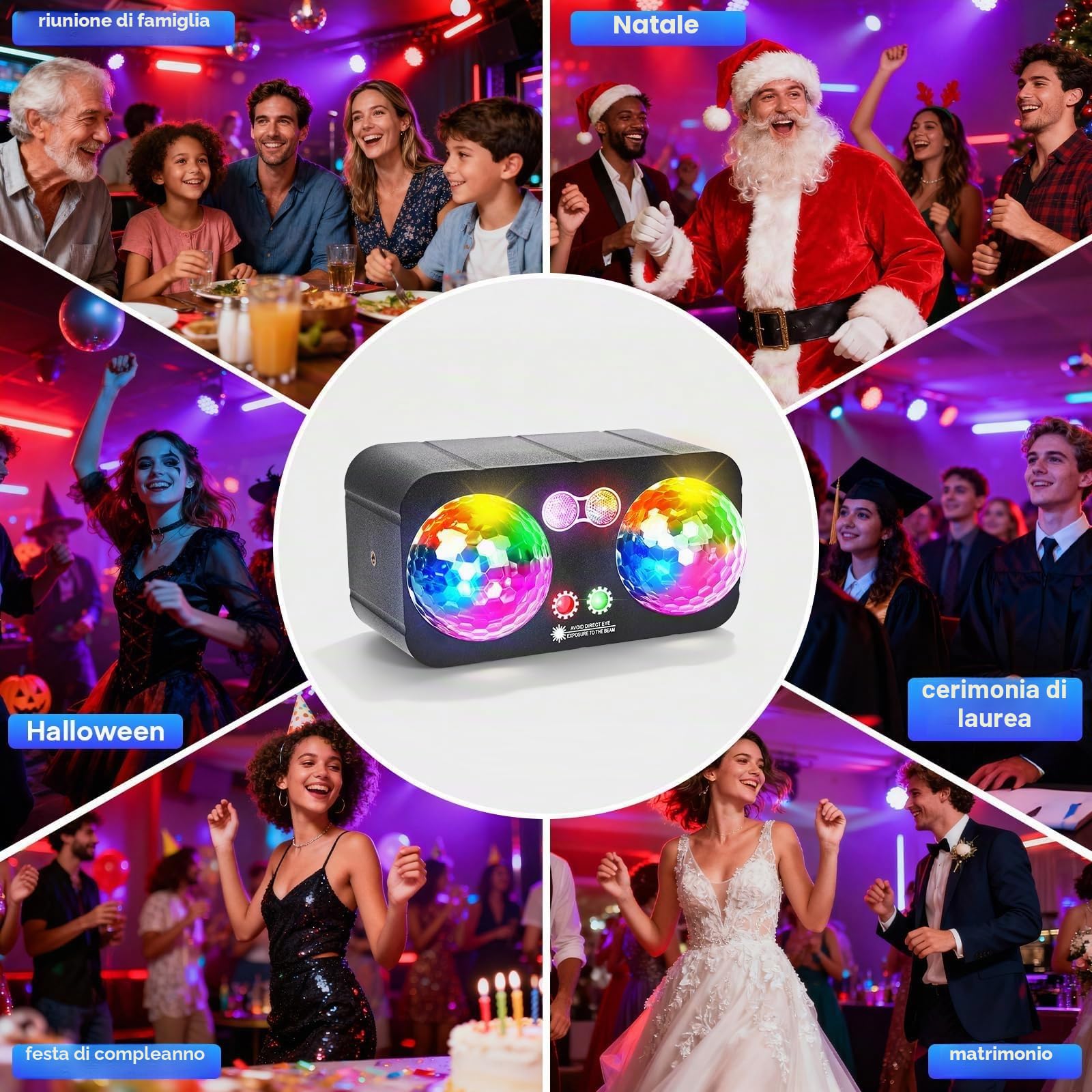 Luci Dj 6-in-1 con 70" Treppiede, Luci Discoteca a ritmo di musica, Luci da discoteca con Effetto Stroboscopico, Luce da Disco Ball con Telecomando per Festa, Matrimonio, famiglia, Natale e Halloween