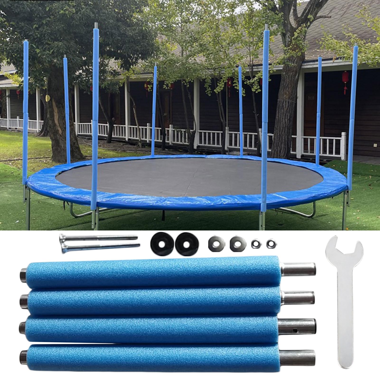 Trampoline Poles Replacement - Replacement Poles with Screws and Wrench | Trampoline Frame Enclosure Poles | Steel Enclosure Parts for Safety, Anti-Collision Protection Trampoline Accessories