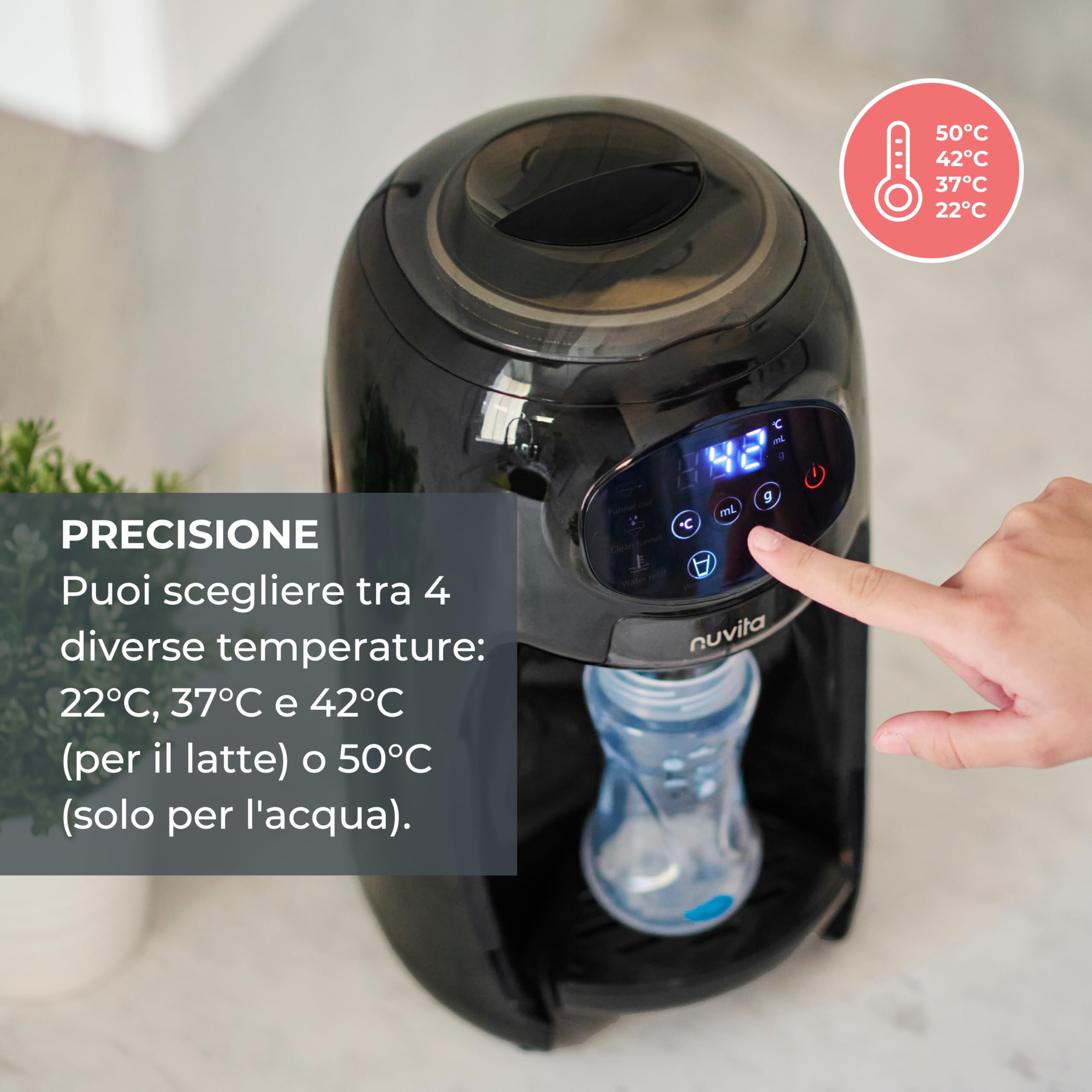 Nuvita 1180 Lattespresso - Preparatore Istantaneo di Latte in Polvere, Dosaggio, Riscaldamento e Miscelazione Precisi, 4 Temperature Selezionabili, Compatibile con la maggior parte dei Brand di Latte