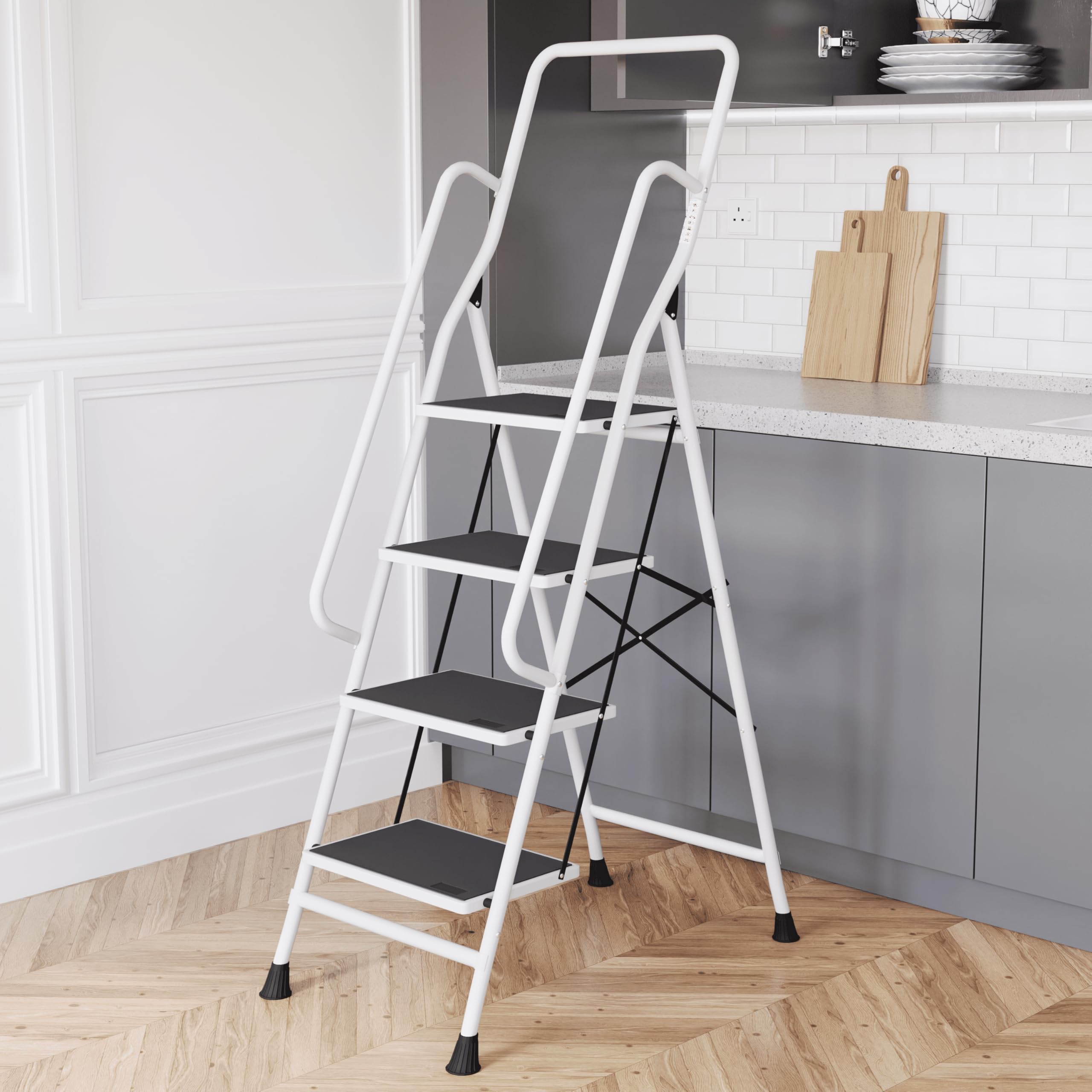 Home Vida 4 Escalera con pasamanos de Seguridad Plegable de Seguridad Antideslizante Mate Seguro Heavy Duty