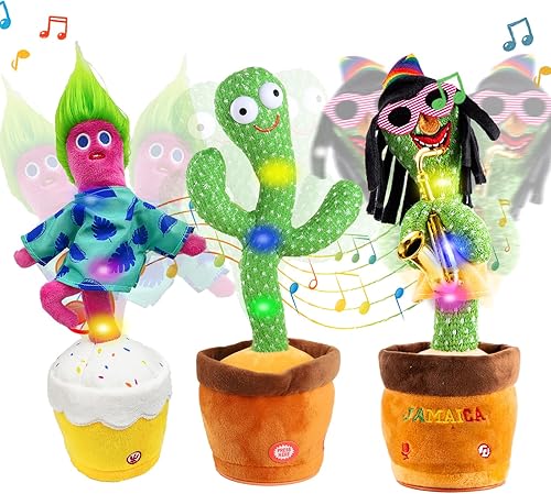 Aunpoos Cactus parlante bailarín para niños y niñas, cantando imitando grabación, repitiendo lo que dices soleado, juguete de peluche electrónico