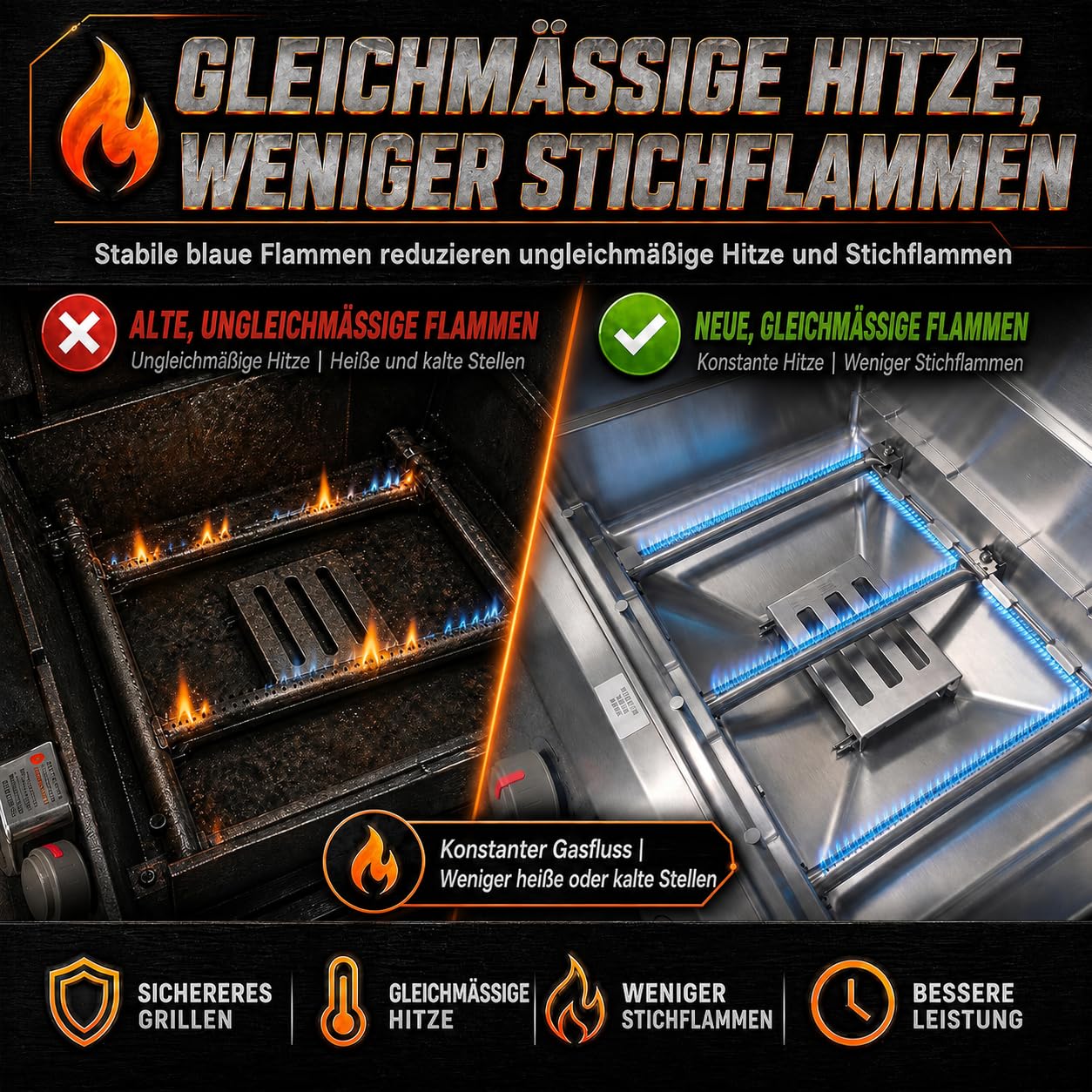 Uniflasy 69787 Edelstahl Brenner 45,3cm für Weber Spirit I & II 310 320 Serie, Spirit LX 310 Serie (mit vorderen Brennerknöpfen), Spirit E310 E320 S310 S320 (2013 und Neuer), Gasgrill Brenner Set