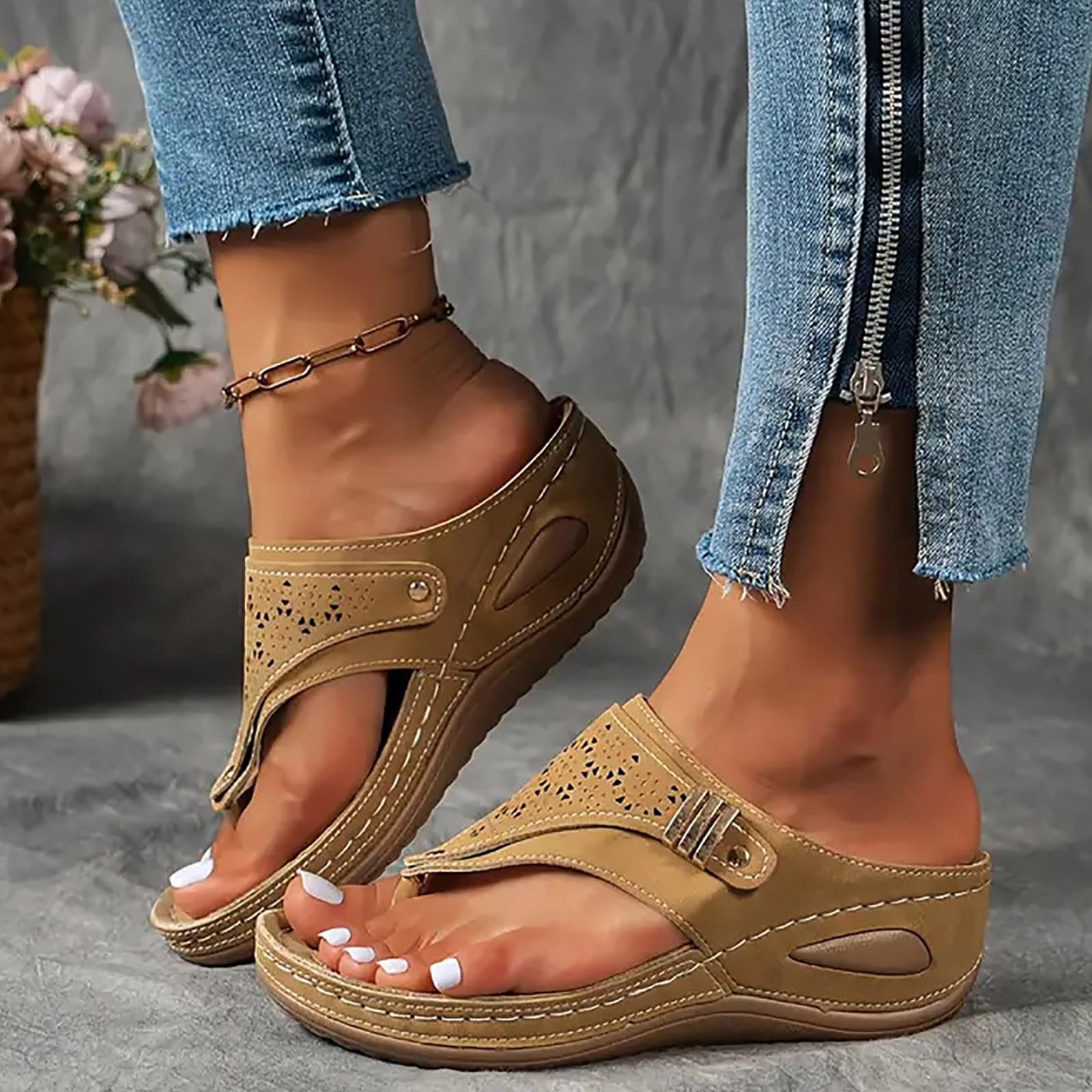 Sandals for Women 2025,Summer Shoes for Women,Orthopedic Wedge Sandals Flip Flops with Arch Support Summer Casual Dressy Comfortable Wedge Shoes,