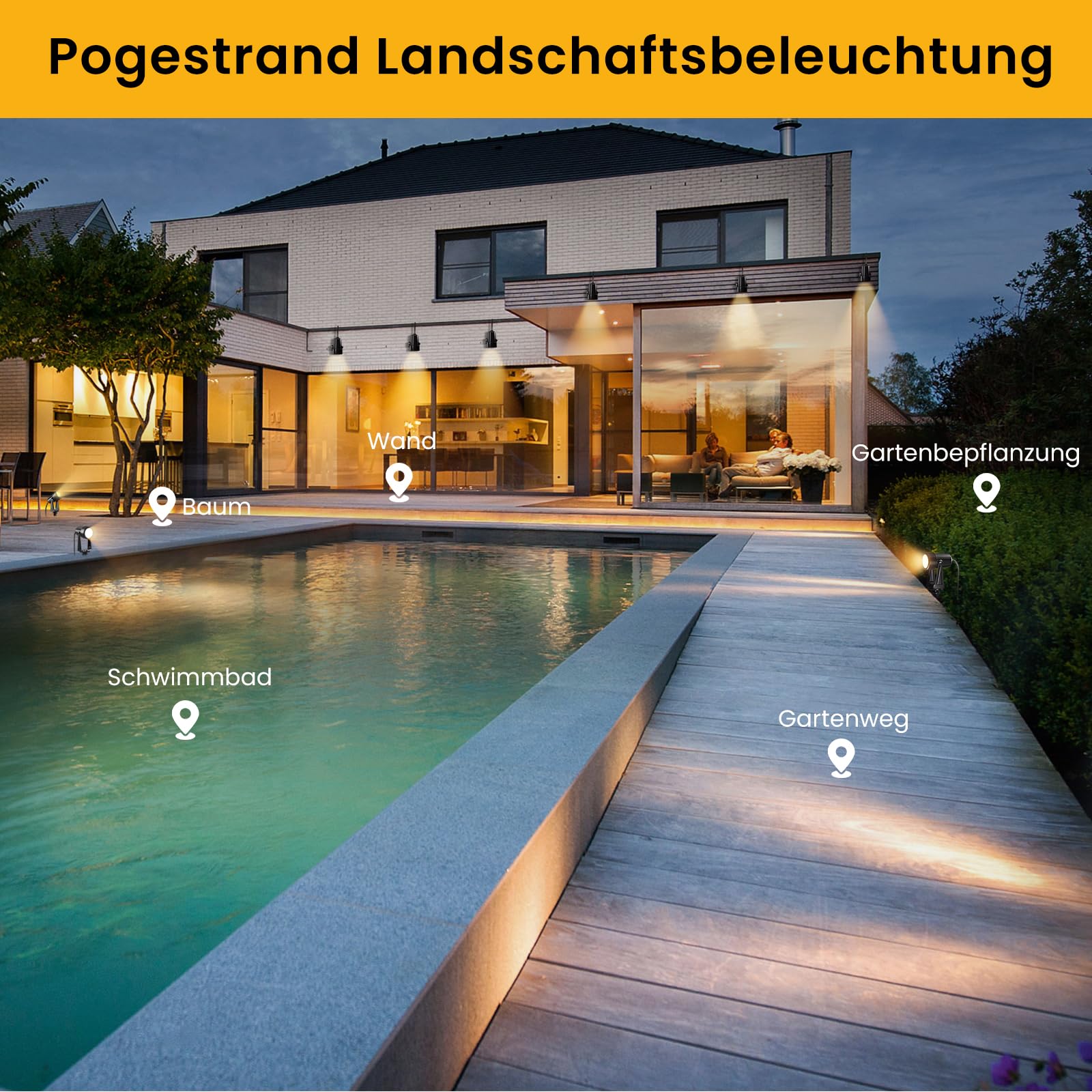 LED Gartenbeleuchtung mit Strom mit Remote,32M/105FT 10er-1 Set,2500LM 2Wx10 Gartenstrahler 27V COB IP65 Wasserdichter Strahler Warmweiß mit Erdspieß für Außen Garten Yard