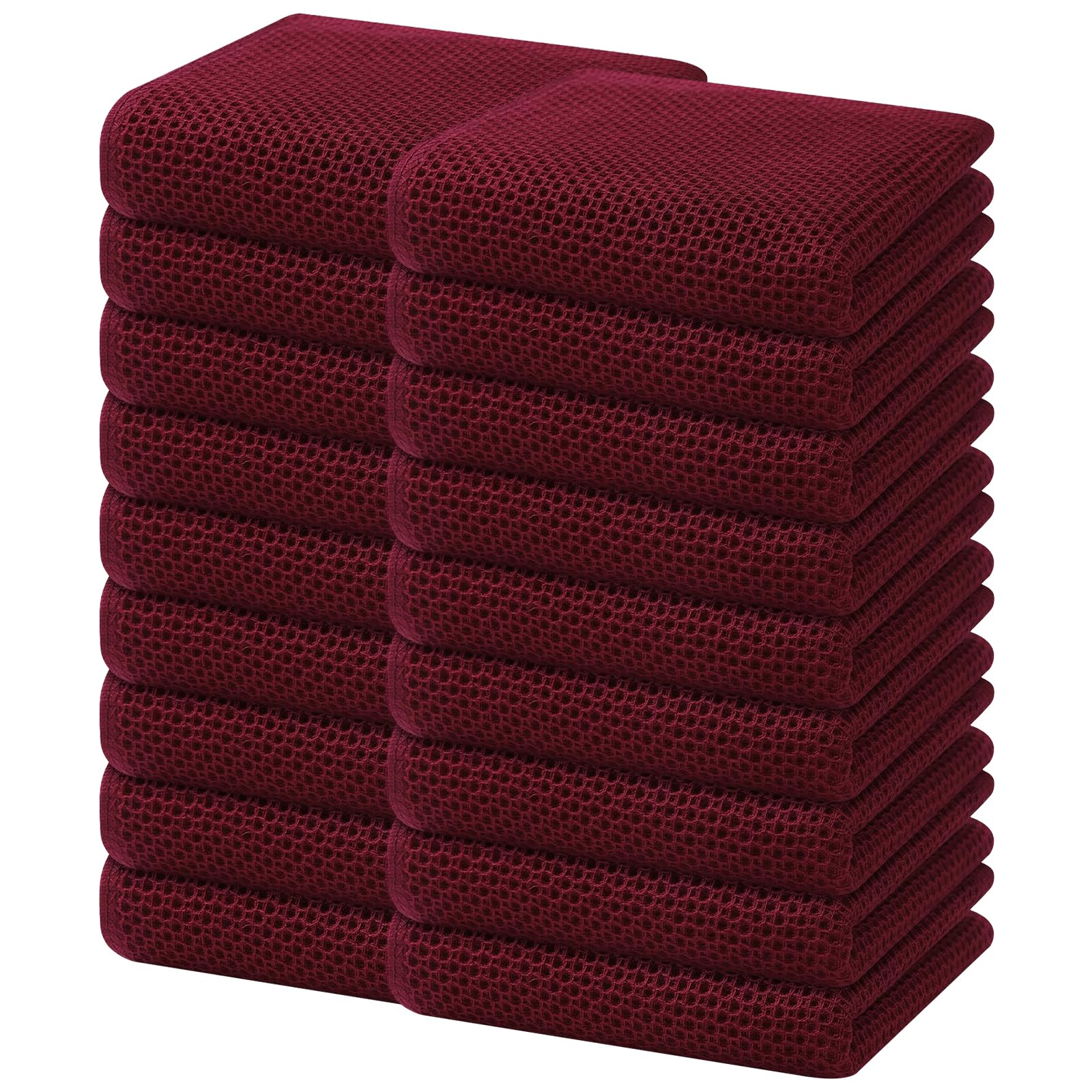 Homaxy 100% Cotton Waffle Weave Kitchen Dish Towels 18-Pack, Burgundy