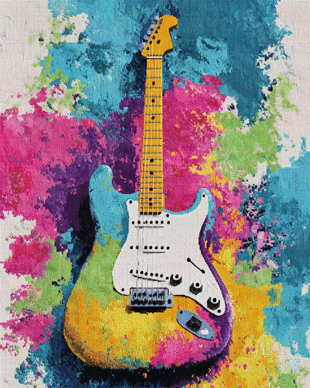 AxiangziK DIY Latch Hook Cushion Kits Musical Guitar Latch Hook Rug Kits for Beginners DIY Needlework Crocheting Tapestry Kit Home Decor 23x35in