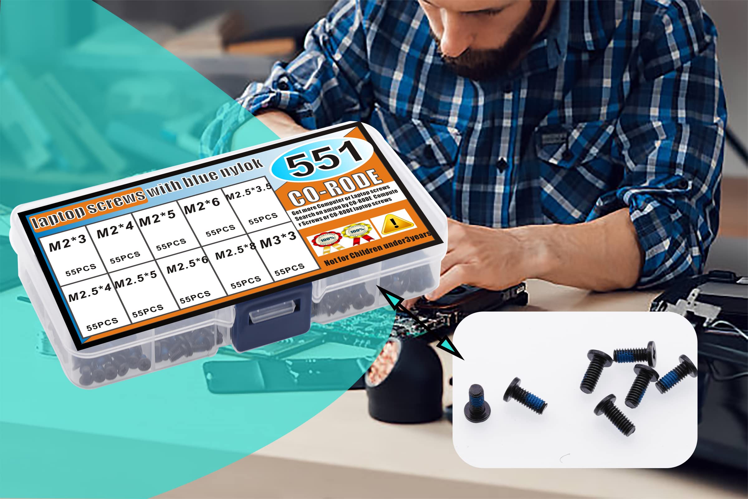 CO-RODE Kit di viti per computer portatile con cacciavite per scheda madre SSD e colla blu