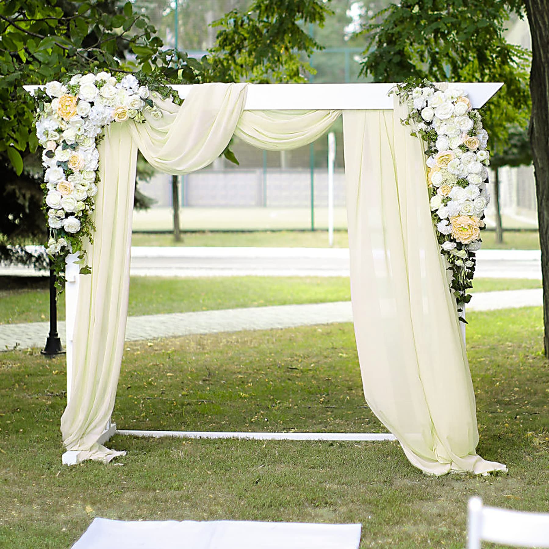 PARTISKY Wedding Arch Draping Fabric, 2 Panels 6 Yards Ivory Sheer Backdrop Curtain Chiffon Fabric Drapery for Wedding Ceremony Reception Swag Decorations (Ivory Drapes Curtain, (2 Panels )6 Yards/36ft)
