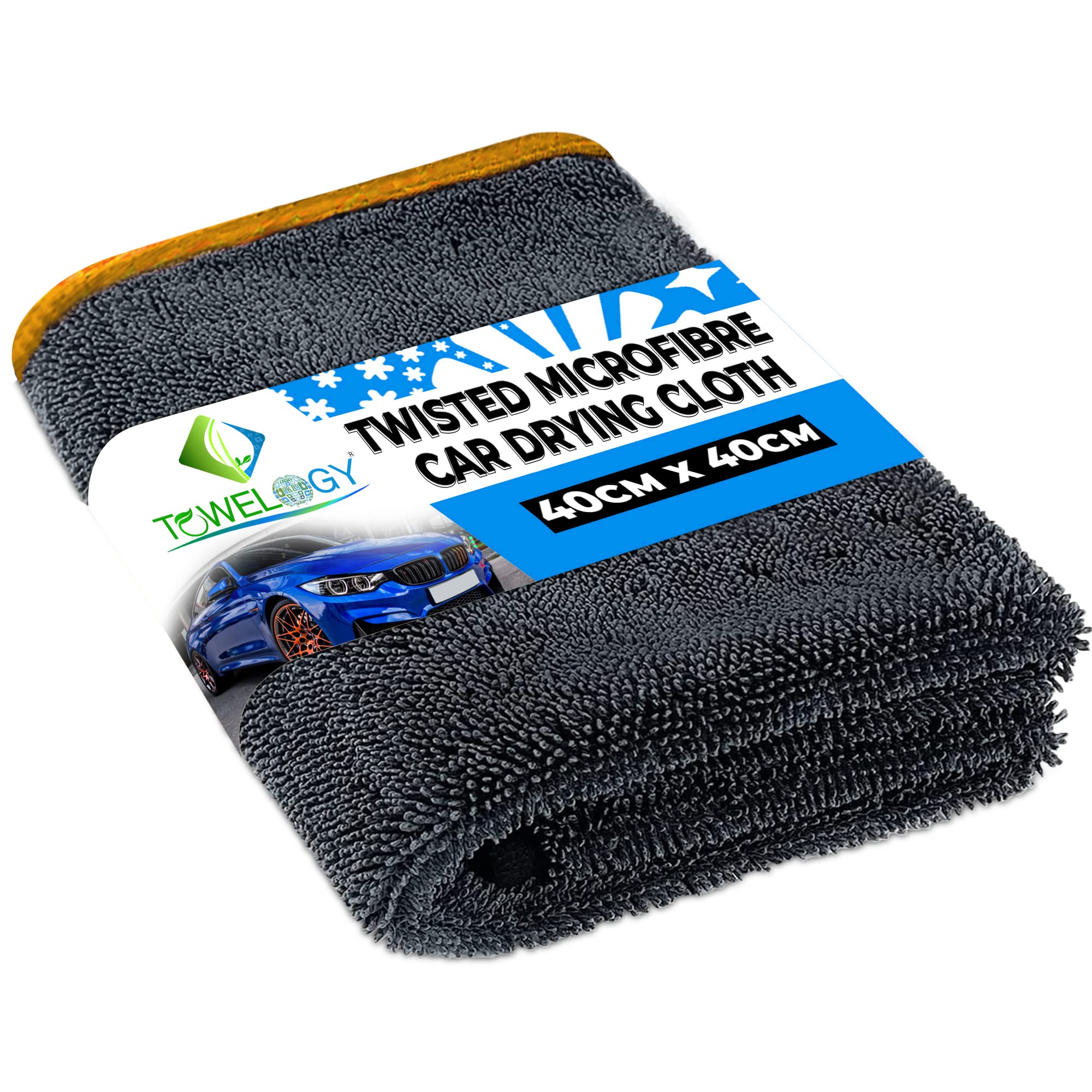 Towelogy® Microfibre Cloth for Car Cleaning & Detailing 40x40cm Reusable Auto Wash Towels – Best for Scratch-Free & Lint-Free Car Interior Exterior Cleaning (Grey/Orange Silk Edges, 1)