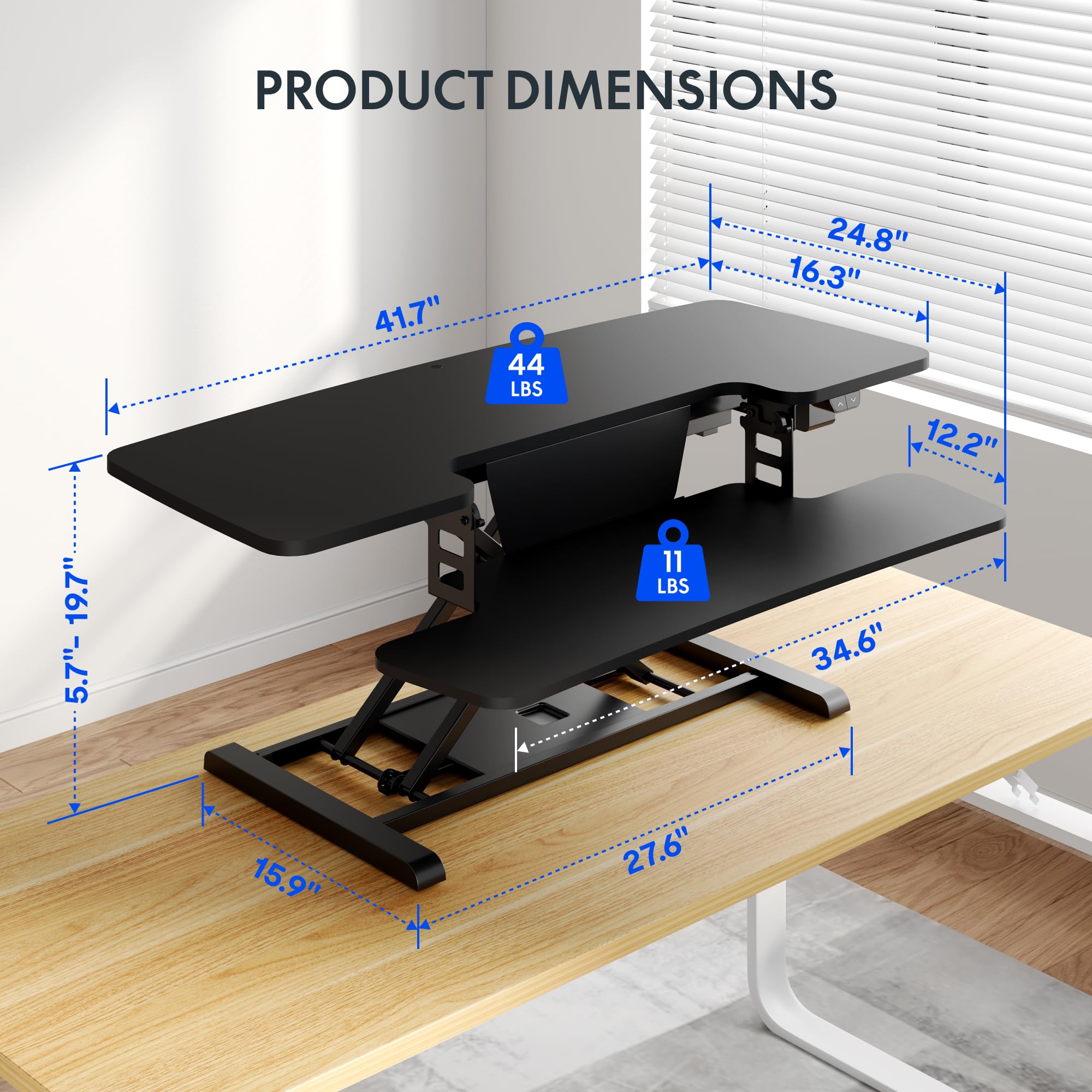FLEXISPOT 42 inch Electric Motor Desk Converter Height Adjustable Motorized Stand up Desk Riser with Quick Release Keyboard — view 3