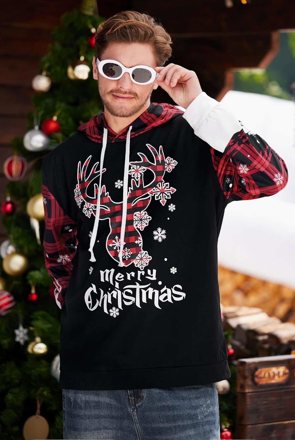 Arvilhill Men's Ugly Christmas Hoodies Vintage Red Plaid Sweatshirt (S-3XL) - Image 6
