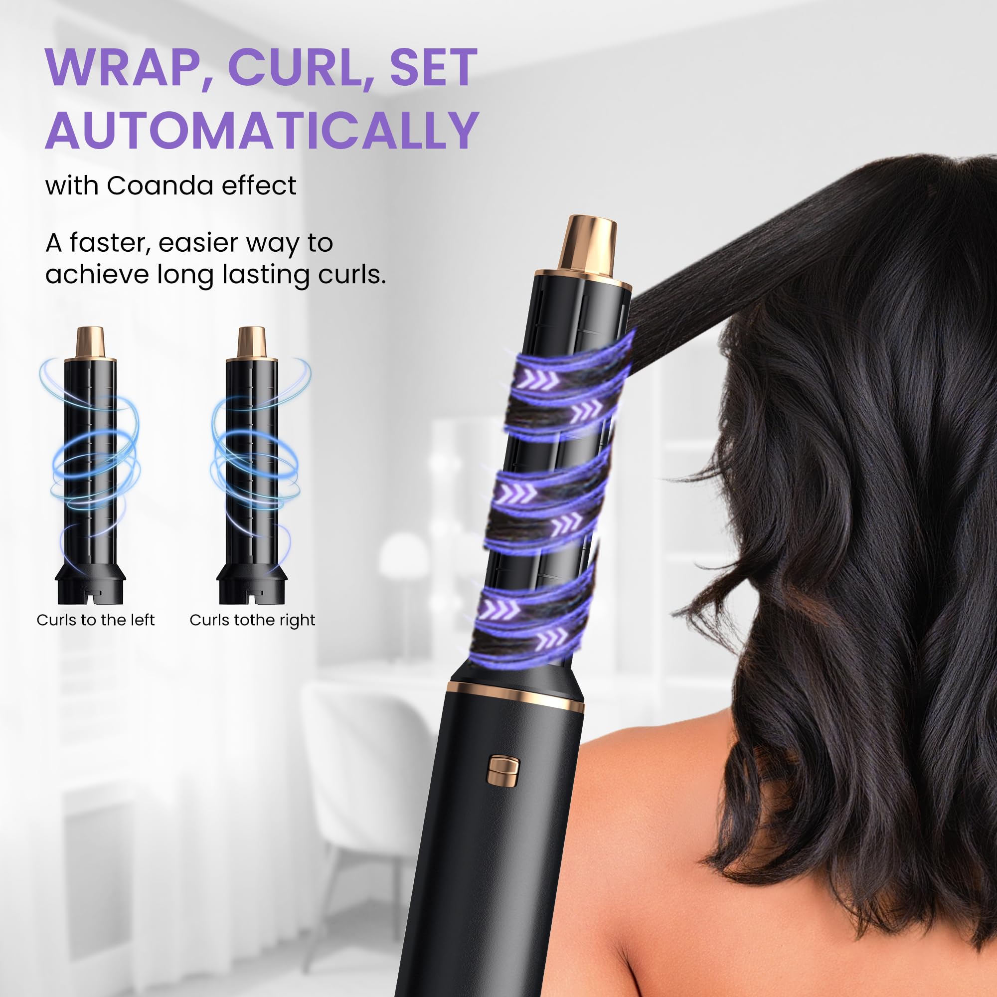 MogawaveCepillo Secador de Pelo Moldeador de Pelo 5 en 1,Airstyler, Automático de Rizado de Aire, Hair Styler, Dar Volumen, Doblar, Suavizar, Secar el Cabello