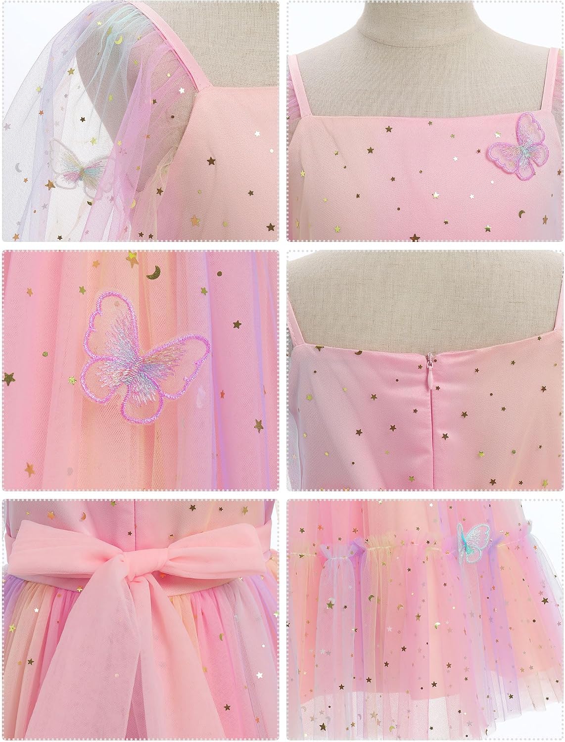 IDOPIP Toddler Baby Girls Dresses Long Puff Sleeve Pageant Mesh Tutu Dress Infant Wedding Baptism Photo Shoot Tulle Dress