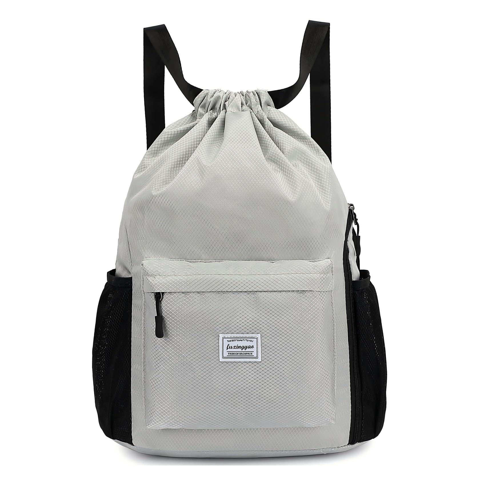FUXINGYAO Drawstring Backpack Sports Gym Bag with Shoes Compartment, String Backpack Cinch for Women Men (Grey)