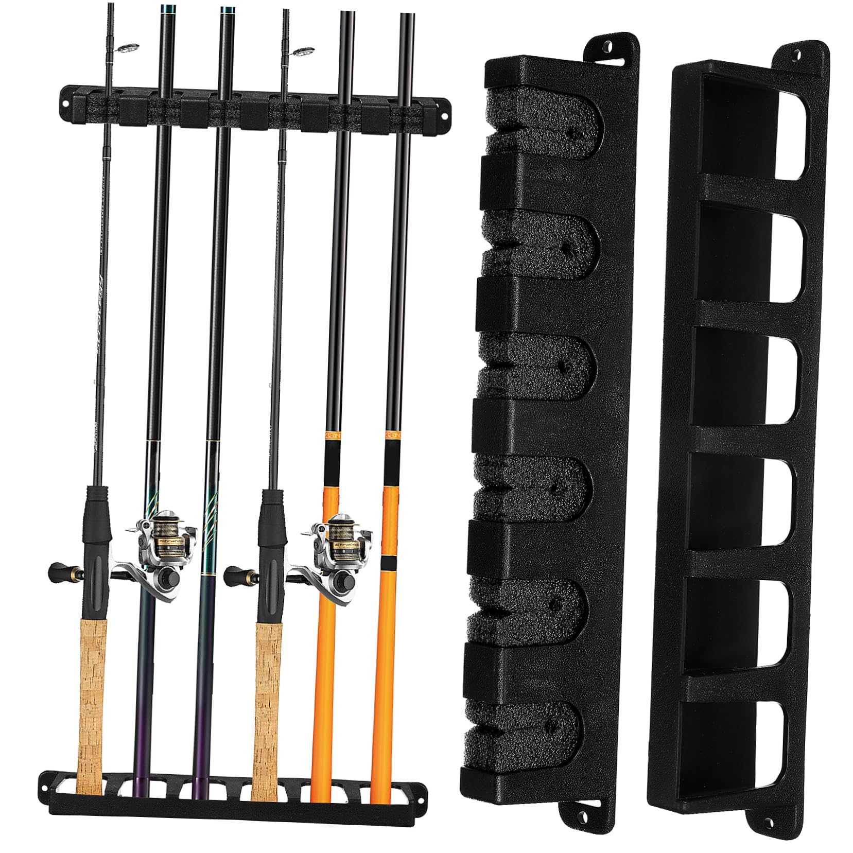 Sosoport 1set Fishing Rod Holder Wall Mount Durable Vertical Fishing Pole Organizer with Multiple Slots for Space-saving Storage for Garage Shop Display